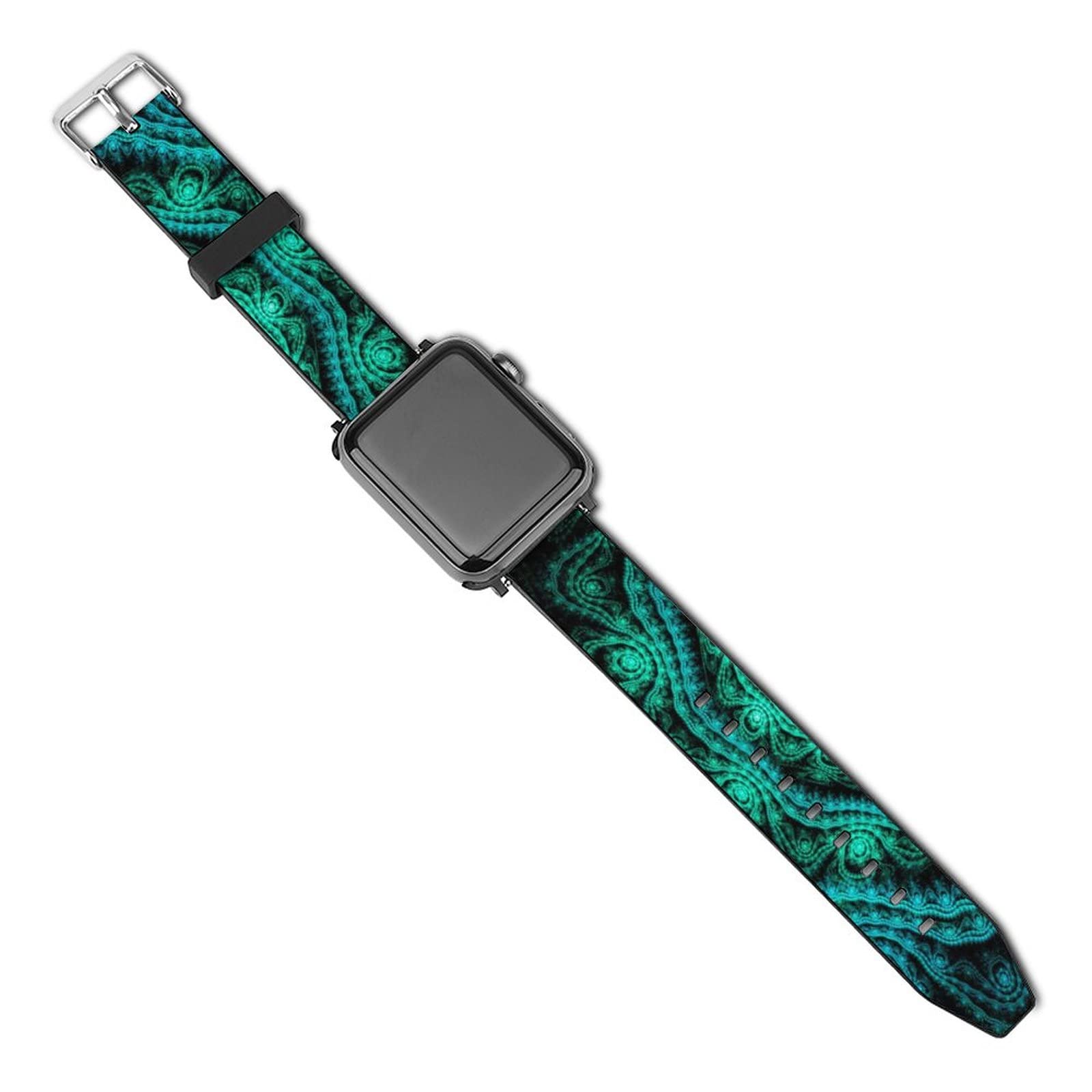 **Soft PU Leather Apple Watch Band 42mm 44mm - Spiral Tie Dye Green Replacement Strap for iWatch Series 7/6/5/4/3/2/1 - Unisex Design for Men & Women - Perfect for Workouts, Office & Casual Wear**