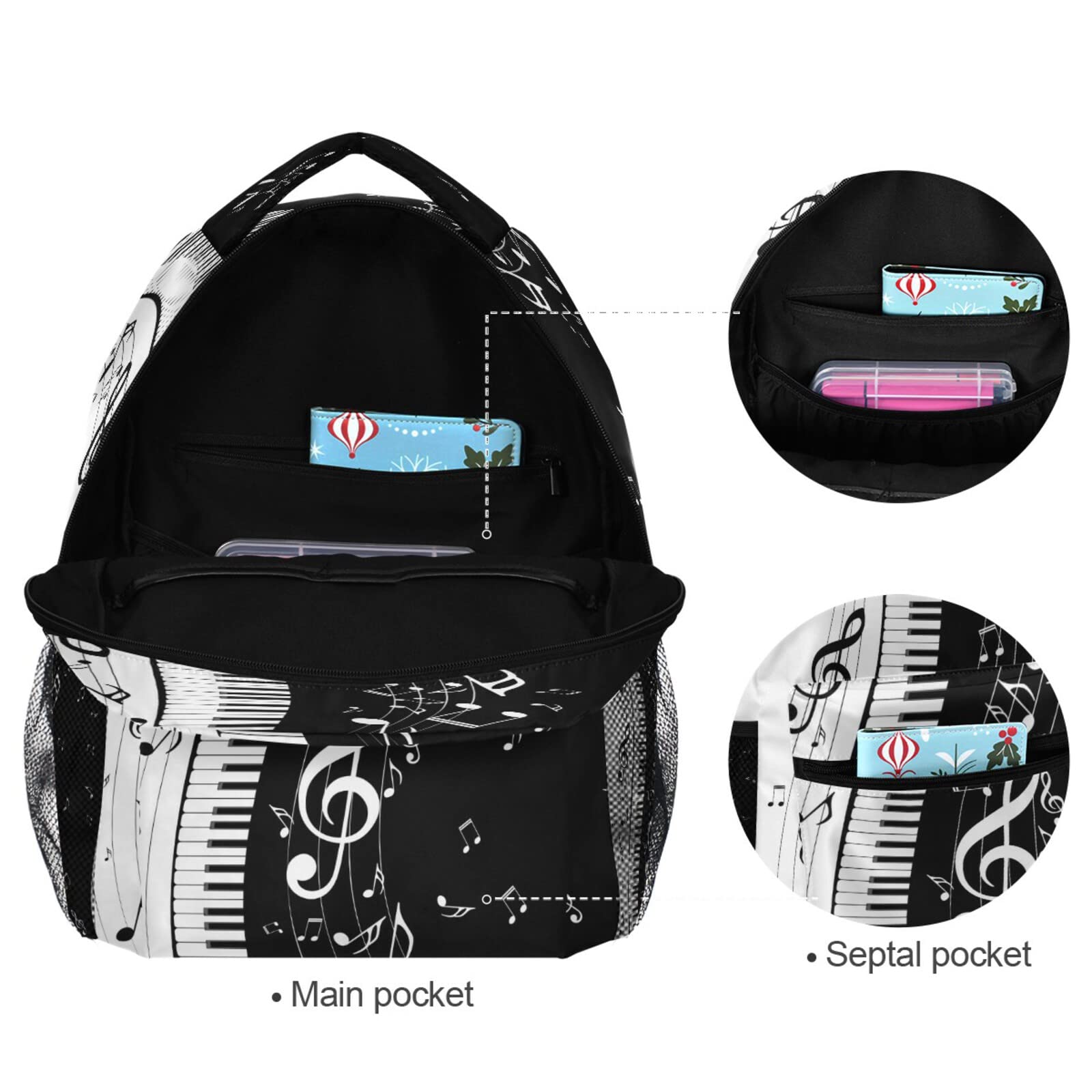 QUGRL Music Note Themed Backpack for School & Travel - 16 Inch Laptop Bookbag for Teens, College Students, Boys & Girls - Perfect for Hiking, Commuting & Daily Use