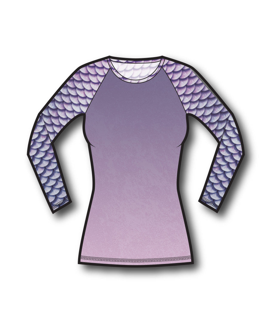 Stylish Women's UV Protection Quartz Mermaid Print Rash Guard Swimsuit Top - Perfect for Swimming, Surfing & Beach Activities