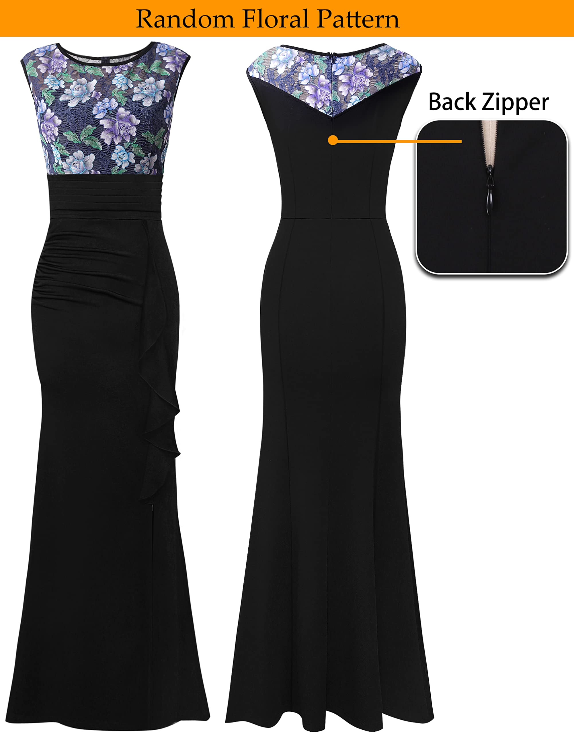 VFSHOW Women's Elegant Ruched Ruffles Evening Gown - Perfect for Prom, Wedding, Party & Formal Events - Long Maxi Dress for Special Occasions