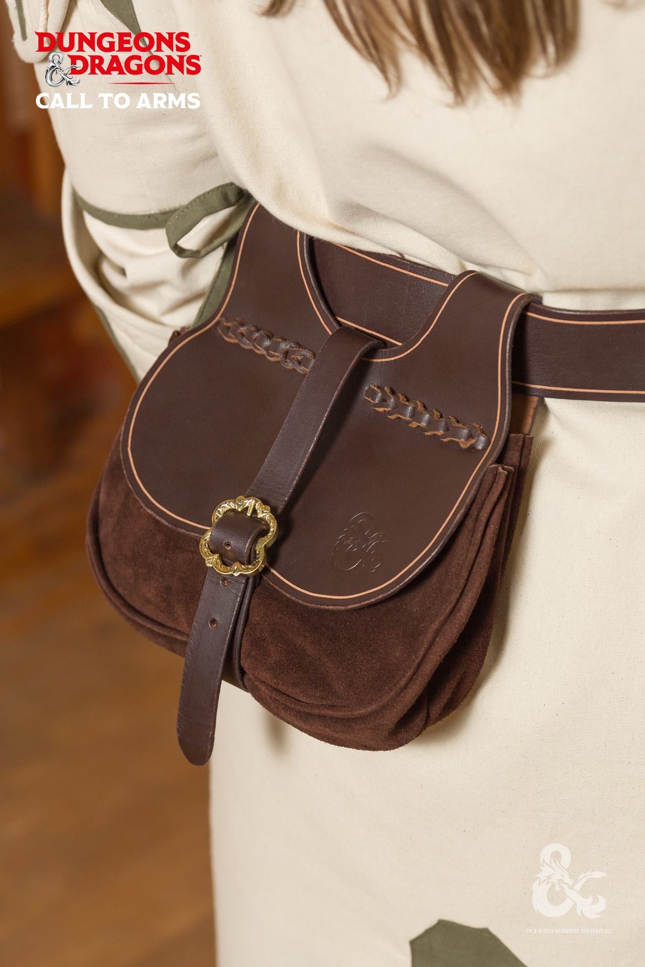 Dungeons & Dragons Themed Brown Leather Kidney Belt Bag for RPG Cosplay & LARP Accessories - Perfect for Gaming Conventions & Fantasy Events