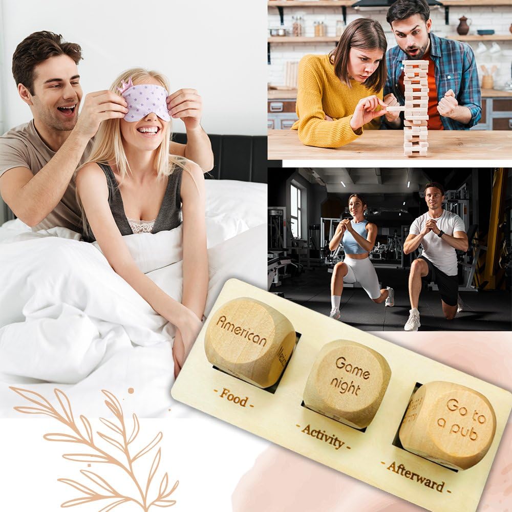 2024 Romantic Wooden Date Night Dice for Couples - Fun Decision Making Game for Food & Activities - Perfect Couple Gift for Boyfriend, Girlfriend or Newlyweds - Great for Anniversary, Valentine's Day & Romantic Evenings at Home
