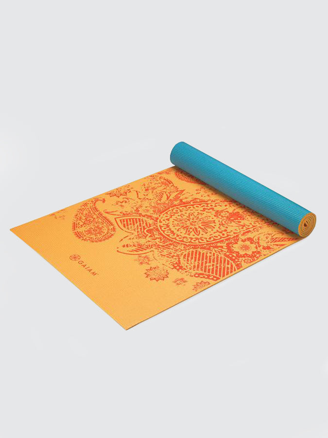 Gaiam Reversible Elephant Print Yoga Mat 6mm Thick Non-Slip Exercise Mat for Home & Studio Workouts - Perfect for Yoga, Pilates, and Meditation