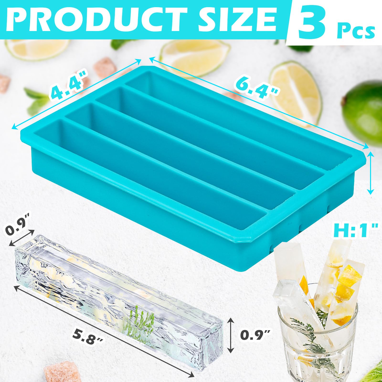 Webake Silicone Ice Cube Trays for Water Bottles - 12 Cavity Long Ice Stick Mold for Beverages, Soda, Sports Drinks | Easy Release, BPA-Free | Perfect for Cocktails, Iced Coffee, Smoothies & Meal Prep (Pack of 3)
