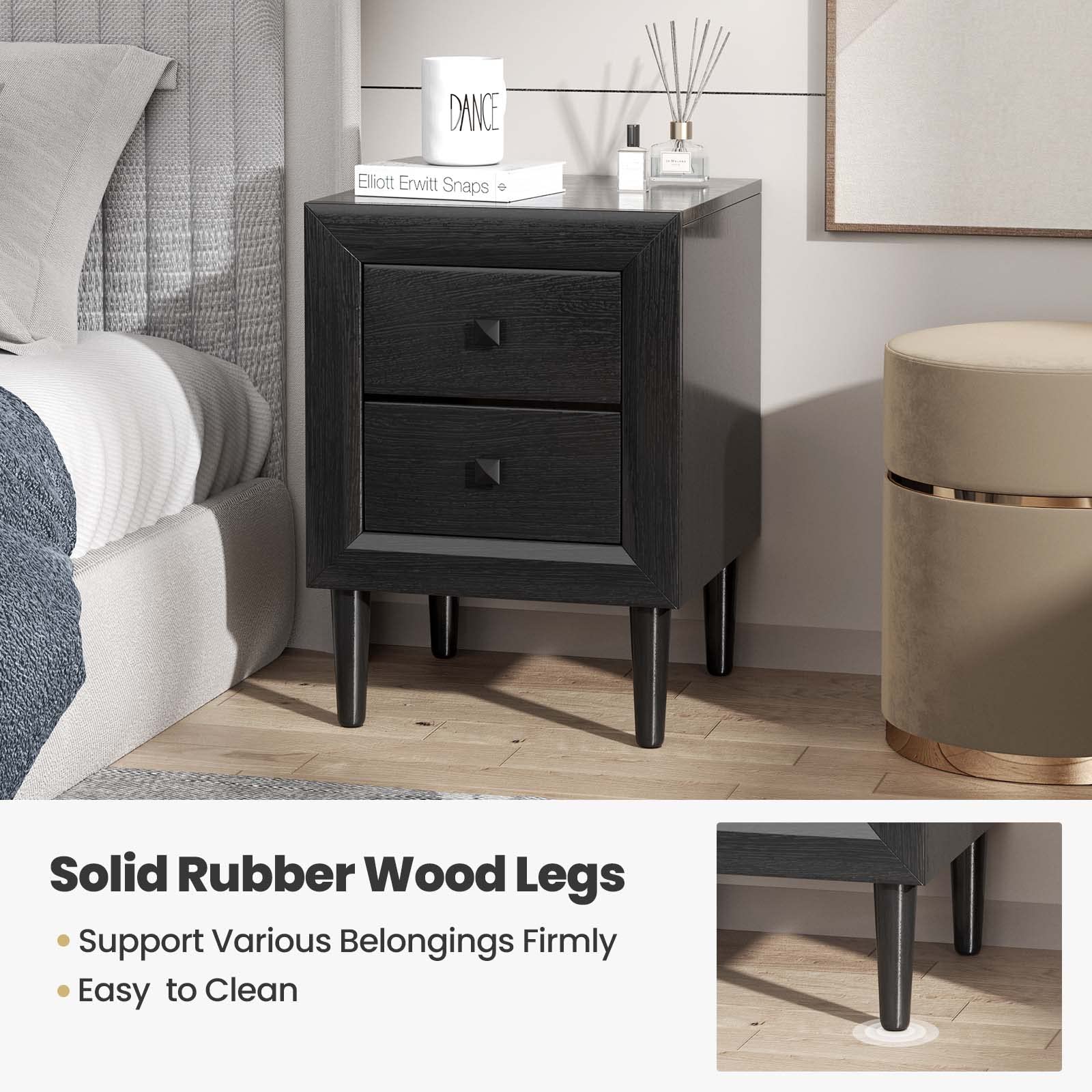 Giantex Black Nightstand - Fully Assembled 2-Drawer Bedside Table with Solid Wood Legs, Modern Bedroom Nightstand & Living Room Side Table for Small Spaces | Perfect for Bedrooms, Dorms & Apartments