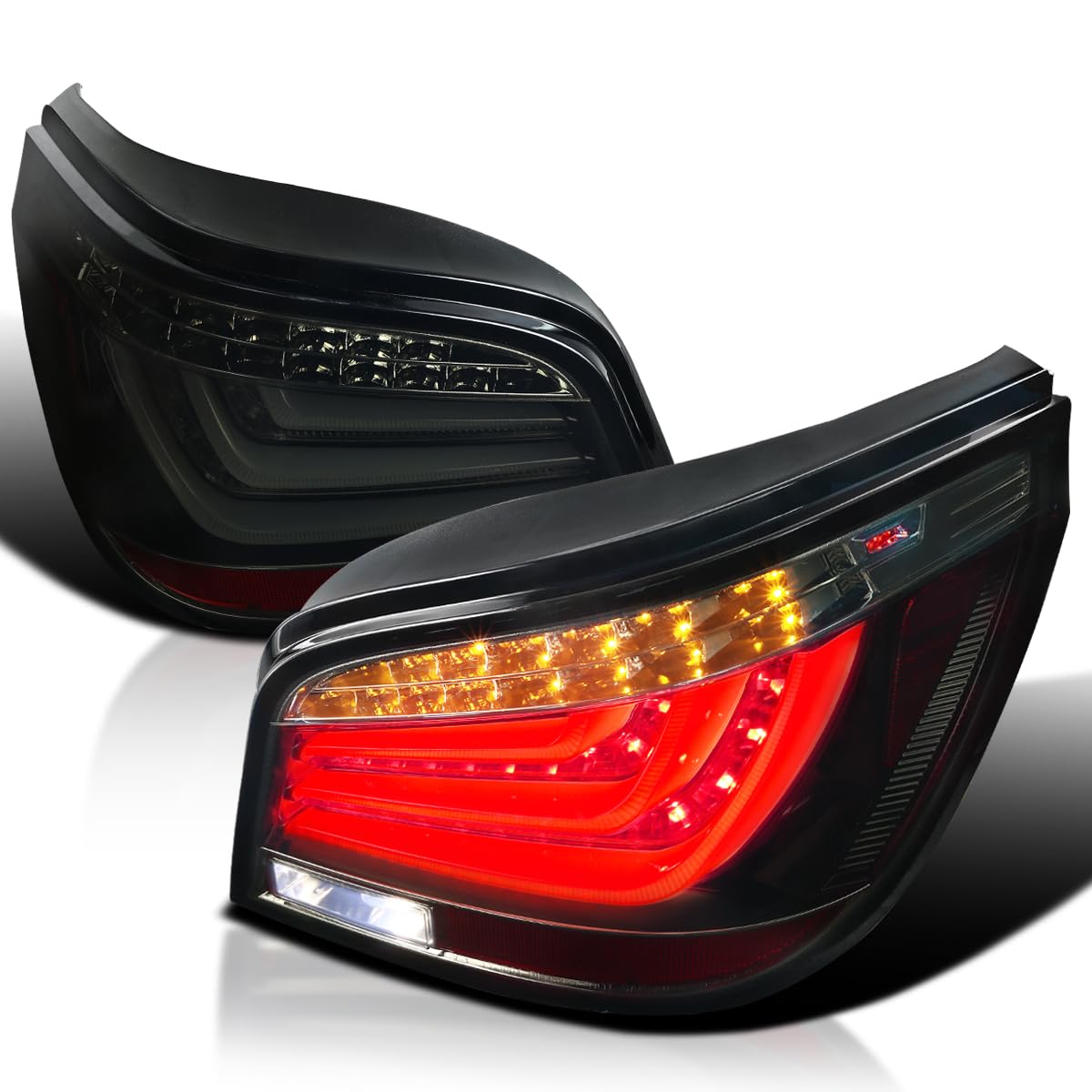 Spec-D Tuning Glossy Black Smoke LED Tail Lights for 2008-2010 BMW E60 5-Series Sedan - Left & Right Pair Assembly - Enhanced Night Visibility & Style Upgrade for Your Luxury Car