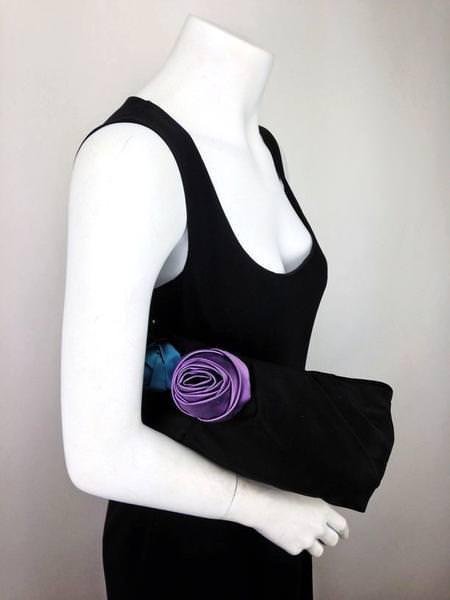 Prada Satin Rosette Clutch Bag for Women | Elegant Evening Clutch | Perfect for Parties, Weddings & Special Occasions