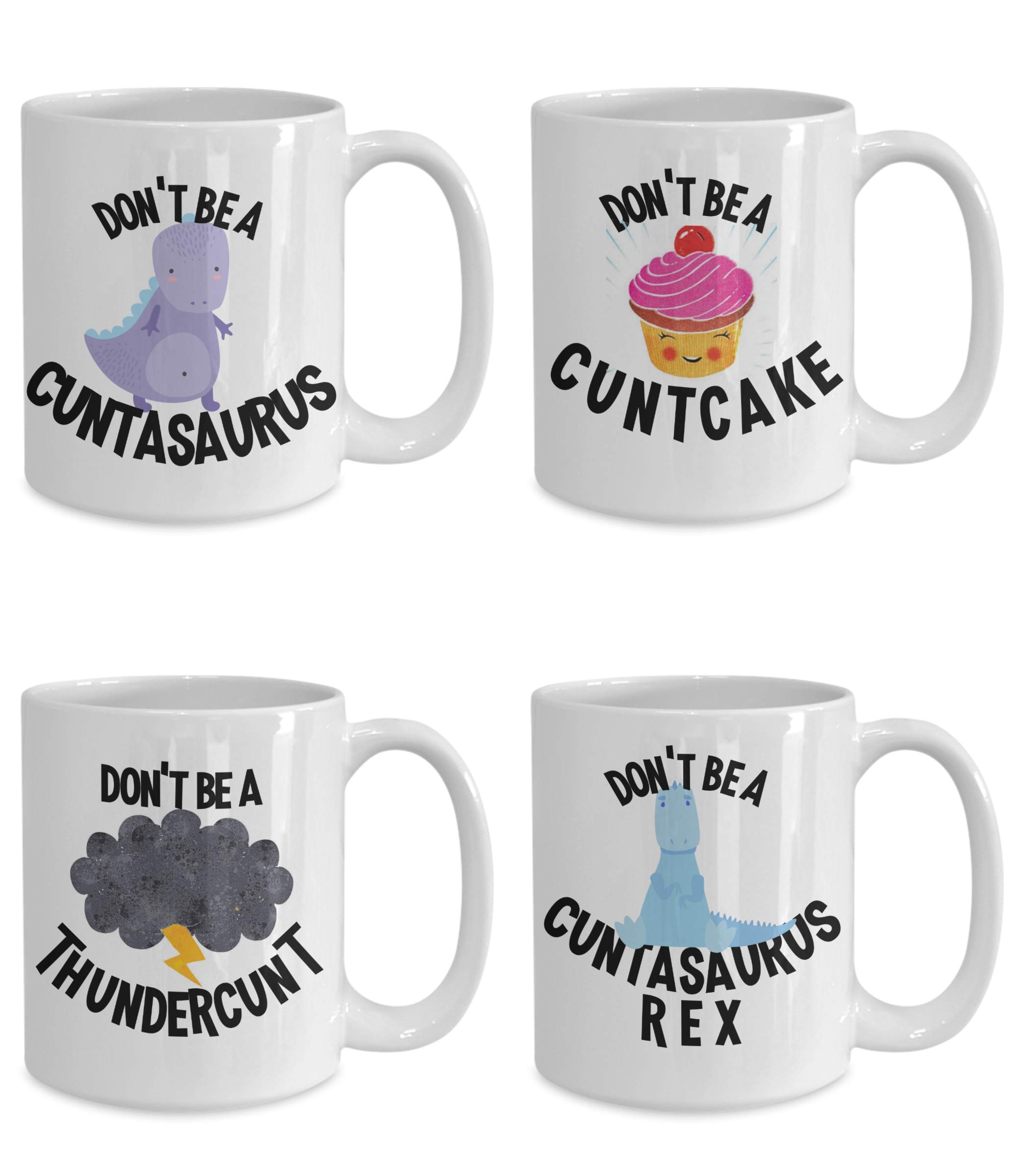 Funny Cunt Mug Gift Set - Cuntasaurus Rex & Thundercunt Coffee Cup - Best Friend Birthday Gag Gift for Women - Unique Tea & Coffee Mugs for Office, Home & Party Use