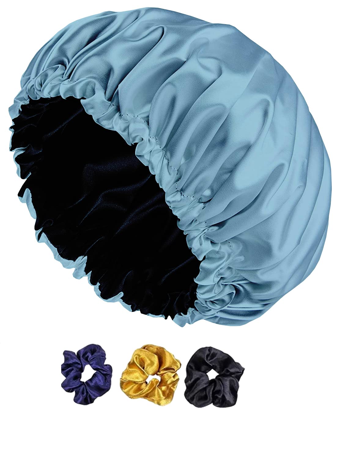 Avirons Reversible Pure Satin Hair Bonnet for Sleeping - Adjustable Silk Sleep Cap with Free 3 Scrunchies | Women's Protective Night Hairstyle Accessory | Perfect for Curly Hair, Natural Hair & Hair Protection While Sleeping