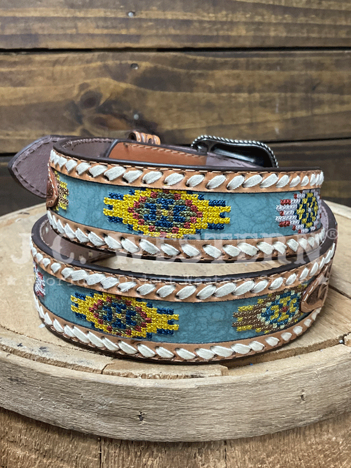 Roper 8681500 Aztec Embroidery Genuine Leather Belt for Men - Tan Brown Western Style Belt - Perfect for Cowboy Boots, Jeans & Western Fashion Outfits
