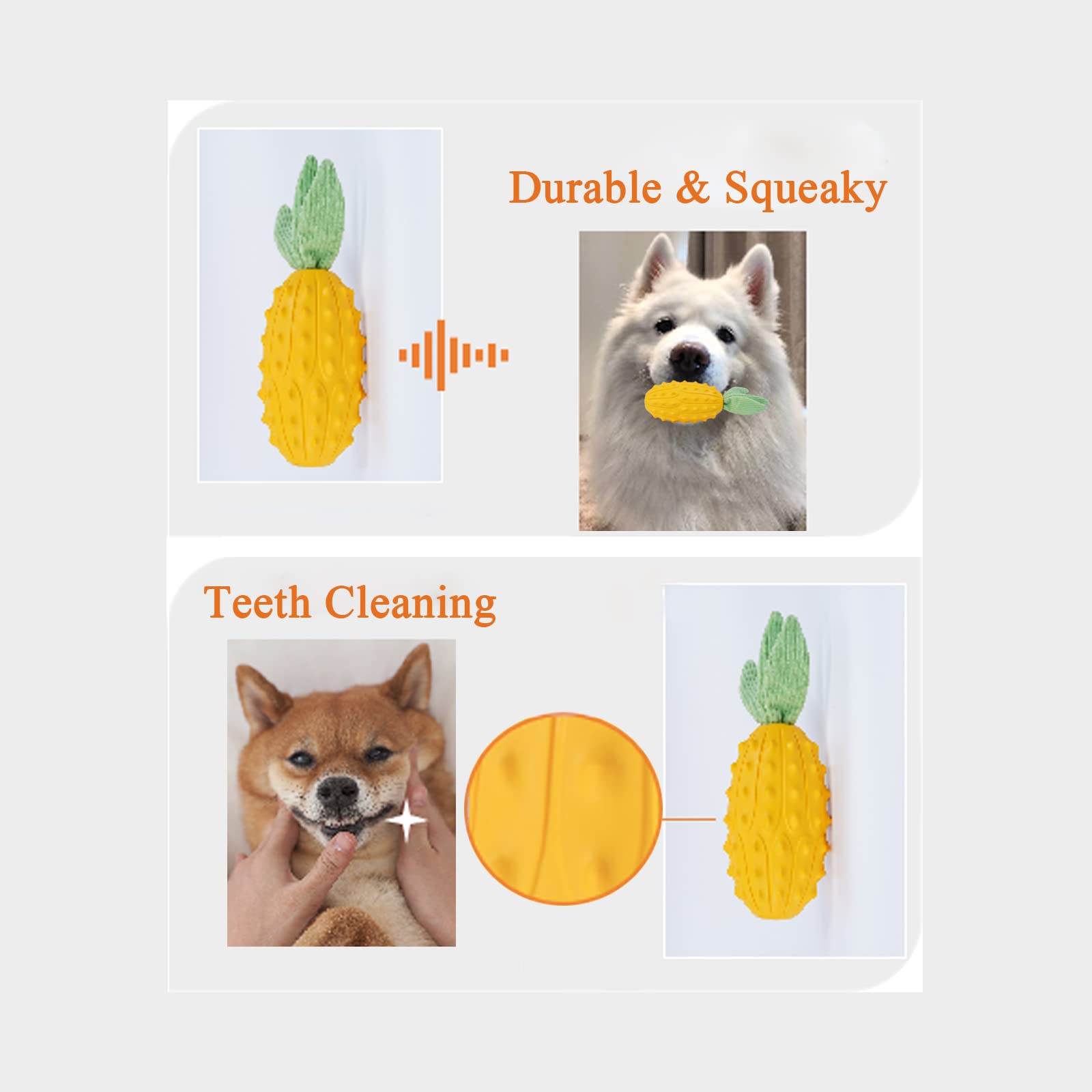 Durable Dog Chew Toys for Aggressive Chewers - Natural Rubber Squeaky Fetch Toys for Medium & Large Dogs - Teeth Cleaning Kiwano-Shaped Chew - Safe Pet Toy for Playtime, Training & Dental Health