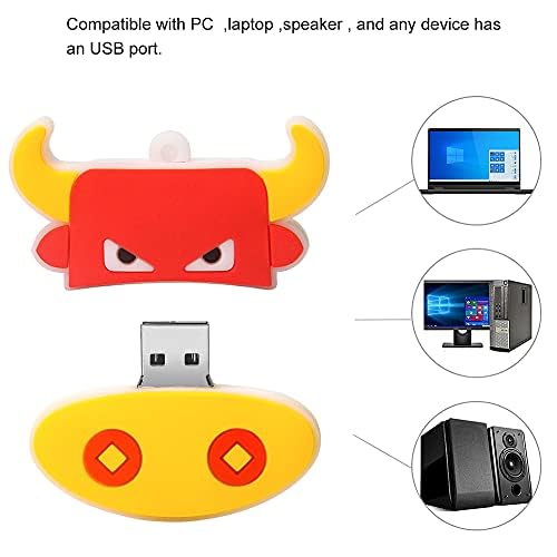 32GB Cute Bull USB Flash Drive - USB 2.0 Memory Stick for Data Storage & File Sharing, Yellow/Red