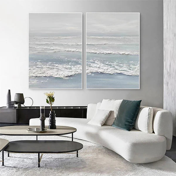 Ocean and Sky Painting Set of 2 - Modern Coastal Wall Art for Living Room & Bedroom Decor | Ready to Hang Canvas Prints | Beach House & Nautical Theme Home Decor