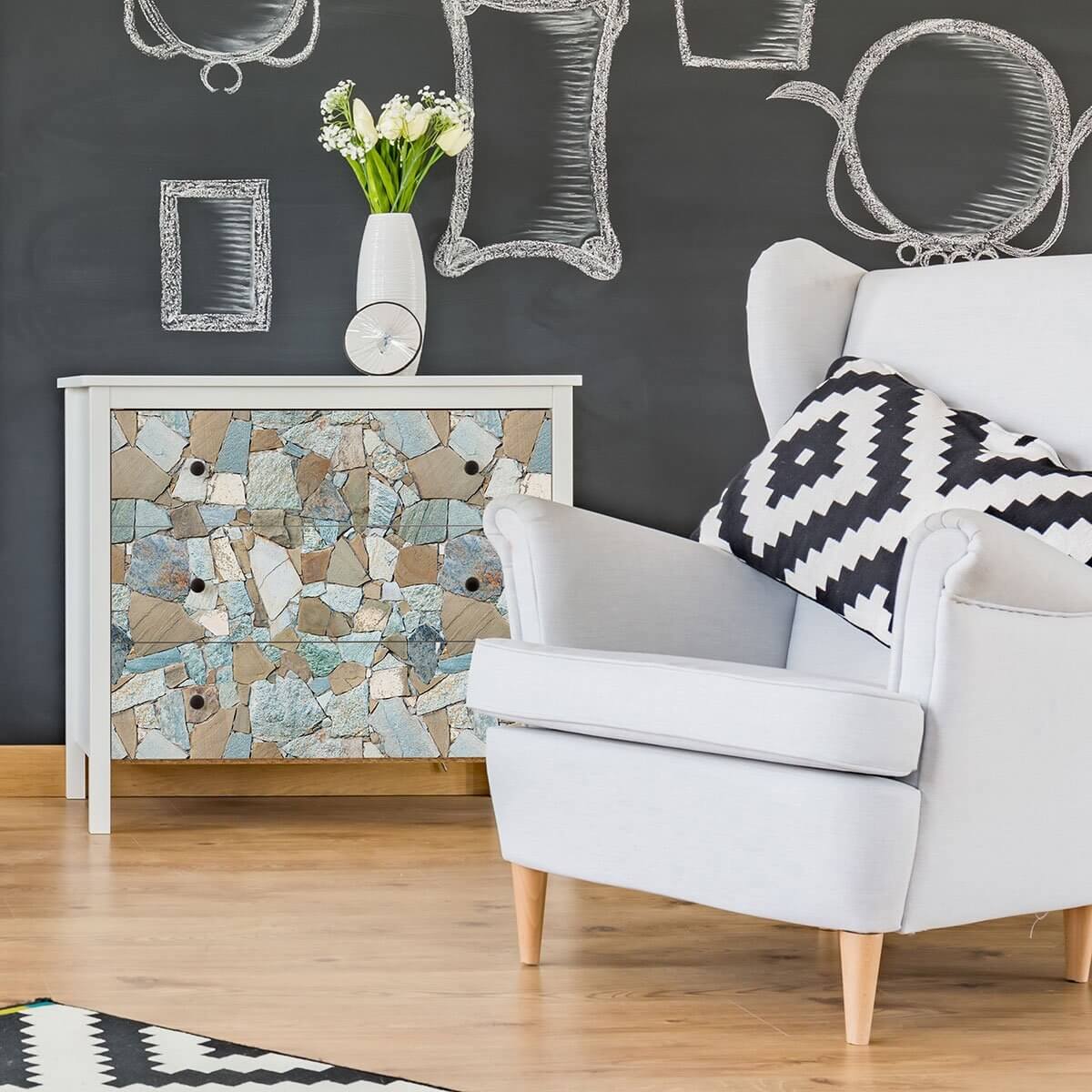 Blue and Brown Stone Texture Peel and Stick Removable Wallpaper - Self-Adhesive Decorative Wall Covering for Home, Office, and Rental Spaces - Easy DIY Installation for Accent Walls and Room Makeovers