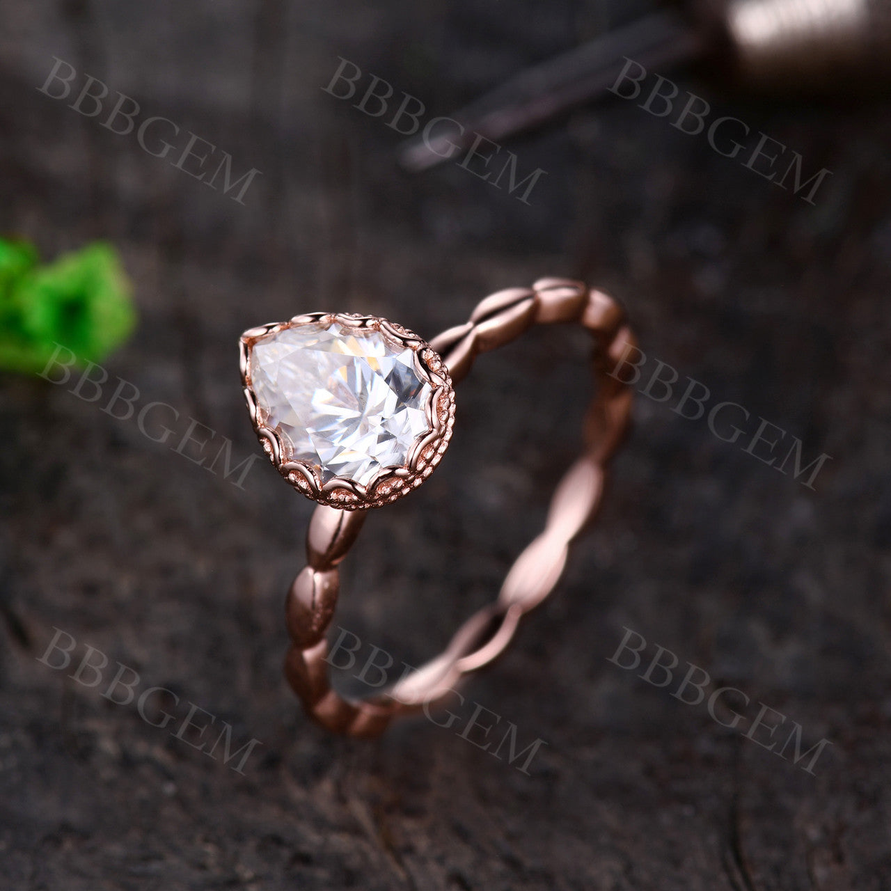 1.25 Carat Pear Cut Moissanite Engagement Ring in Rose Gold Bezel Setting - Perfect for Proposals, Weddings & Anniversaries