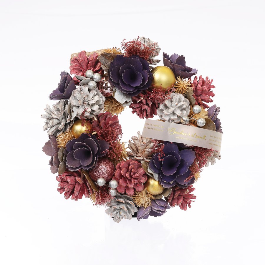 PASEO Bonheur Purple Wreath (Medium, 270g) - Elegant Floral Door Decor for Home, Wedding & Holiday Decoration