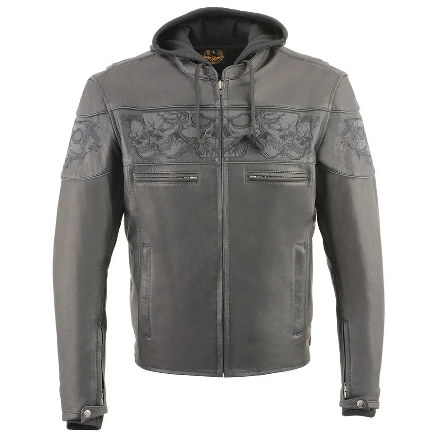 Milwaukee Leather Men's Crossover Scooter Jacket with Reflective Skulls & Removable Hood - Motorcycle Riding, Urban Fashion, Winter Outerwear