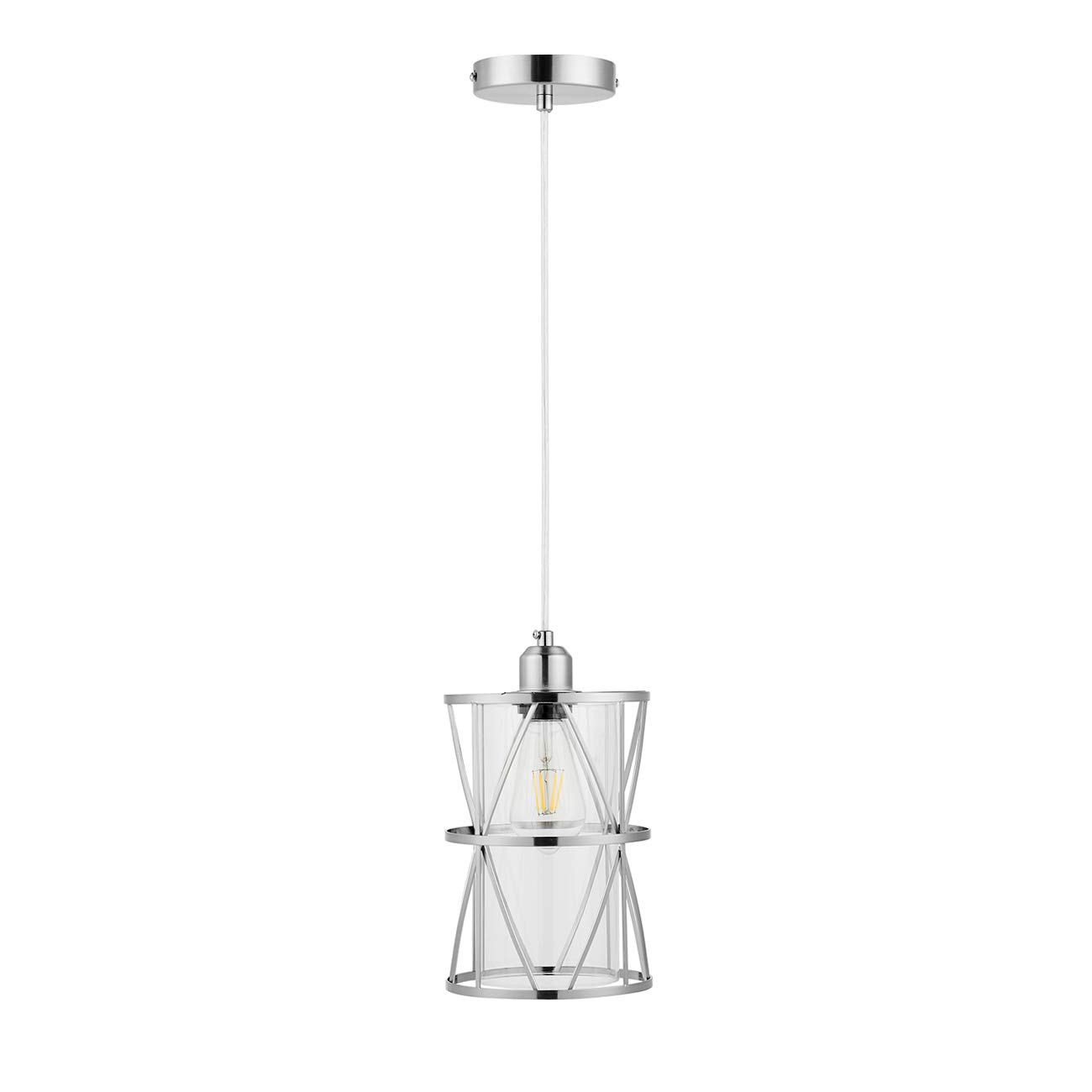 Modern Cylindrical Pendant Light with Clear Glass - Brushed Nickel Hanging Light Fixture for Kitchen Island, Dining Room, Bar & Sink Areas | Transitional Metal Lighting for Home & Commercial Spaces
