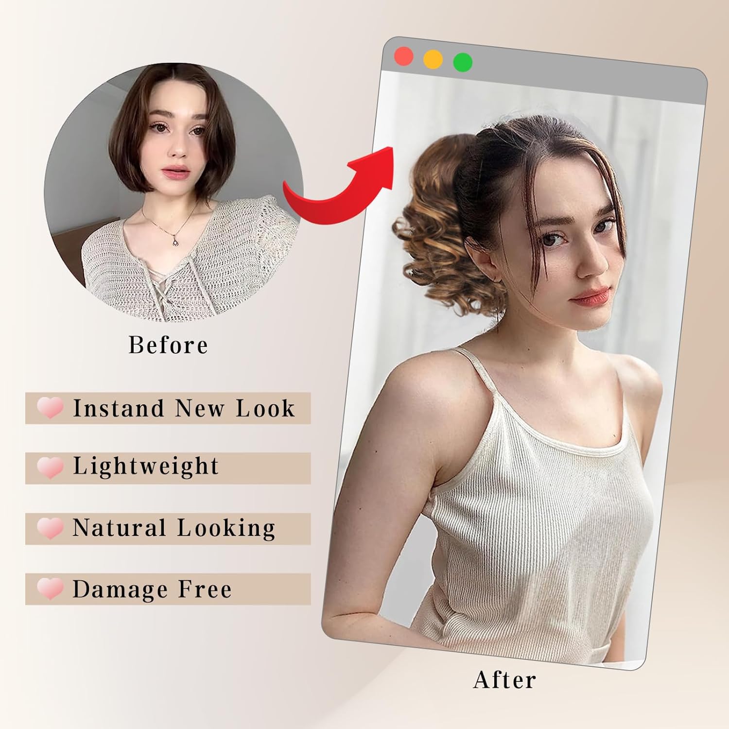 Voluminous Curly Ponytail Hair Extension - Clip-in Human Hair Ponytail for Women - Perfect for Parties, Weddings & Everyday Styling