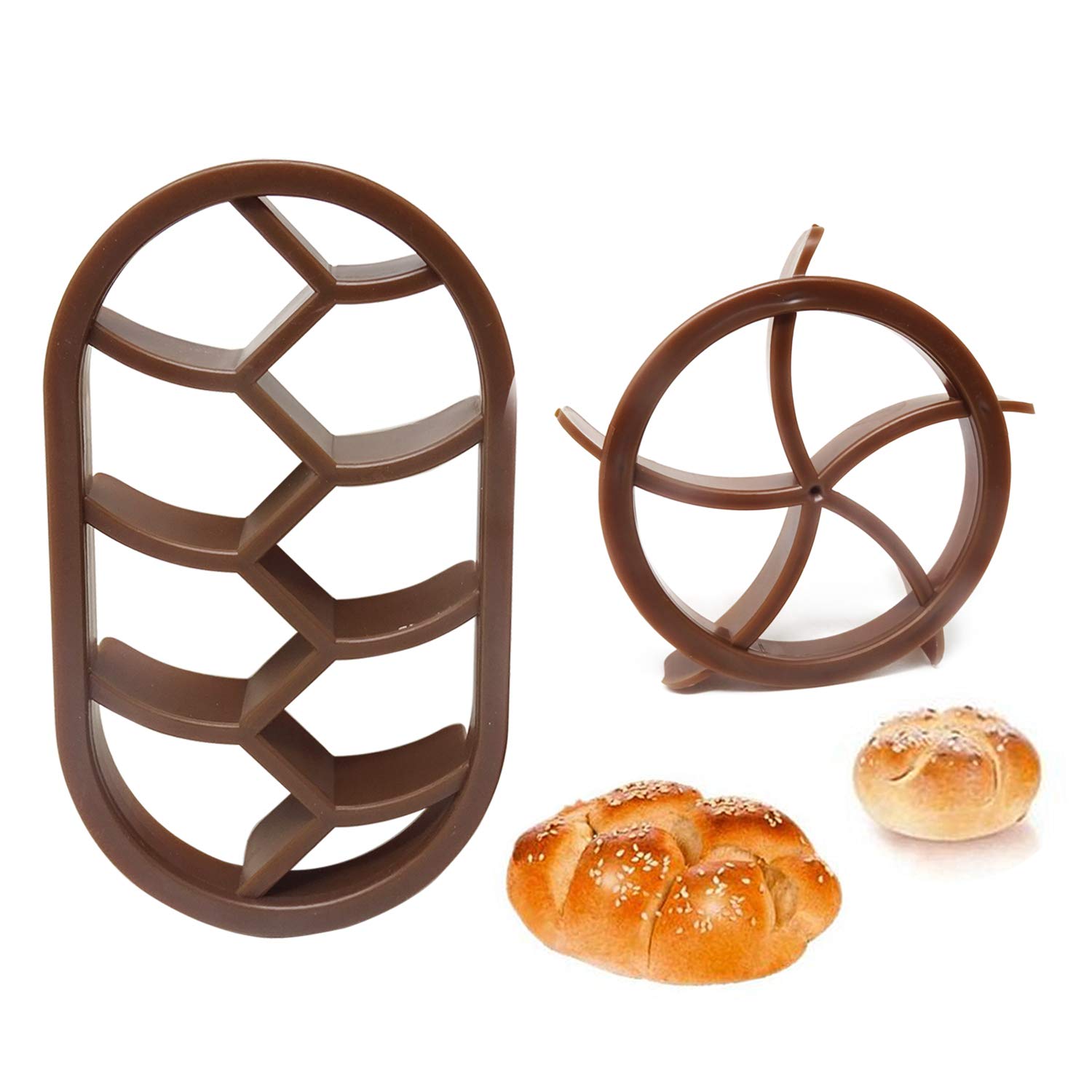 Honbay 2-Piece Plastic Bread Dough Press Mold Set - Round & Oval Pastry Cutters for Baking Bread Rolls, Cookies & Desserts | Perfect for Homemade Bread Making & Pastry Decorating
