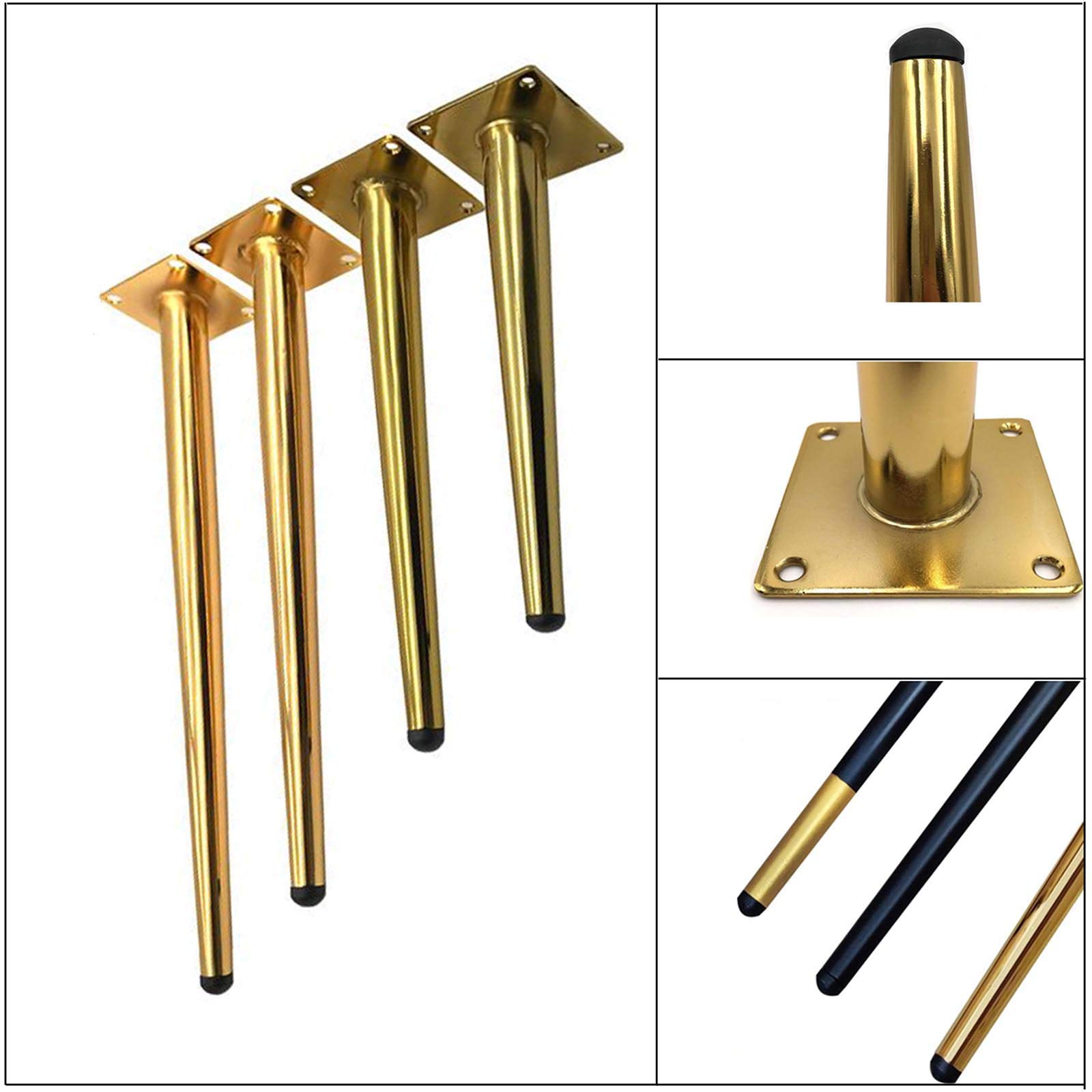 28-Inch Black & Gold Oblique Cone Metal Furniture Legs - DIY Iron Table Legs for Dressing Table, Dining Table, Coffee Table - 4-Piece Replaceable Cabinet Hardware (72cm) - Perfect for Home Office, Living Room & Bedroom Furniture Upgrade
