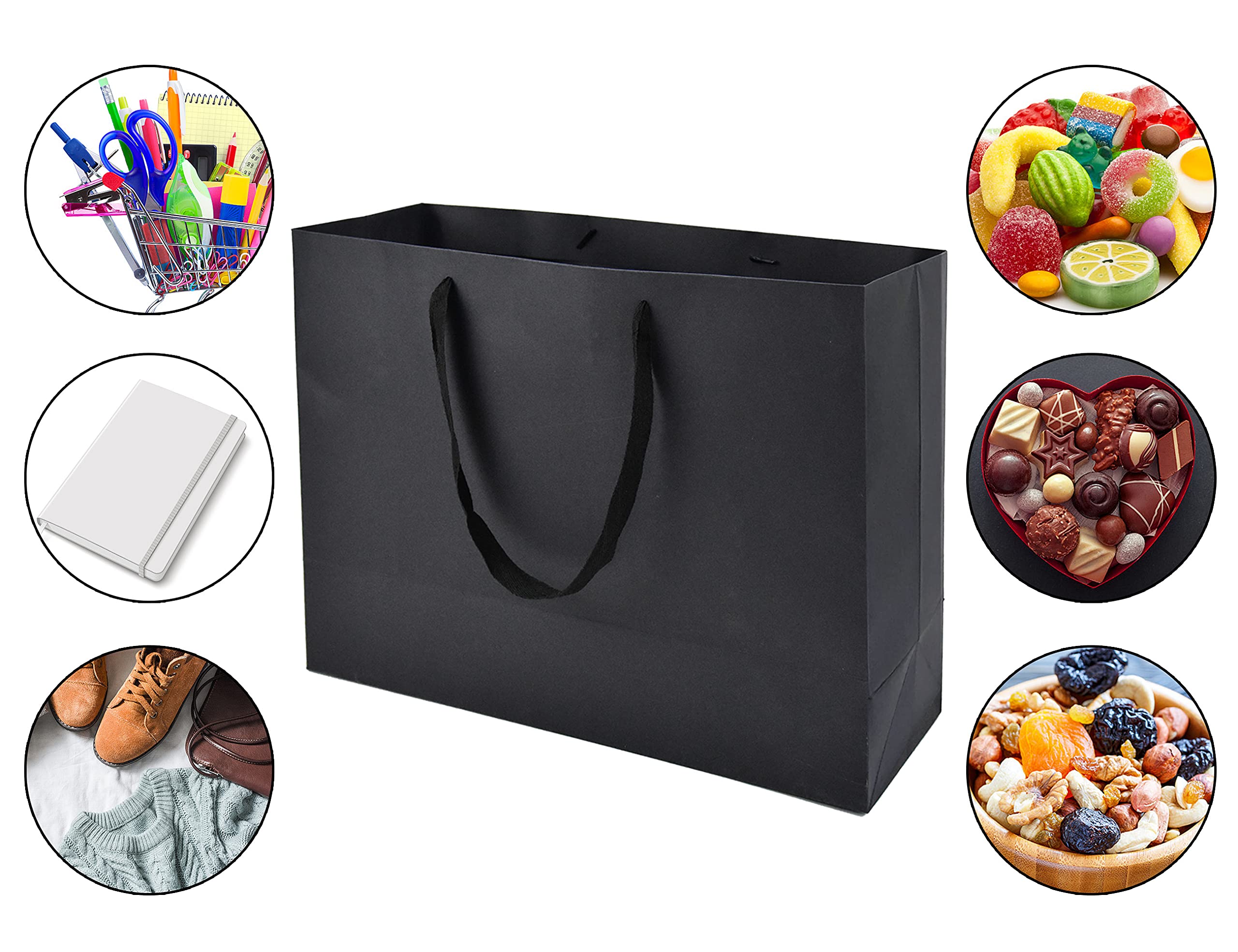 HUAPRINT 30 Pack Black Paper Gift Bags with Ribbon Handles - 16x6x12 Inch Large Shopping Bags for Retail, Party Favors, Wedding Merchandise & Business Use - Elegant Packaging for Gifts, Events & Store Displays