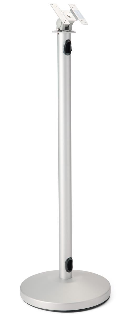 Touch Screen Tablet Floor Stand with Adjustable Bracket - VESA 75x75 & 100x100 Compatible - Silver Steel Display Kiosk for Retail Stores, Restaurants and Trade Shows