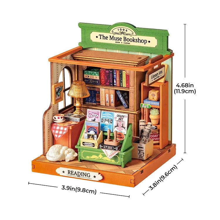 Rolife The Muse Bookshop DIY Miniature House Kit - Creative Craft Model Building Set for Adults, Perfect Gift for Book Lovers & Home Decor (Use for Relaxation, Stress Relief & Display)