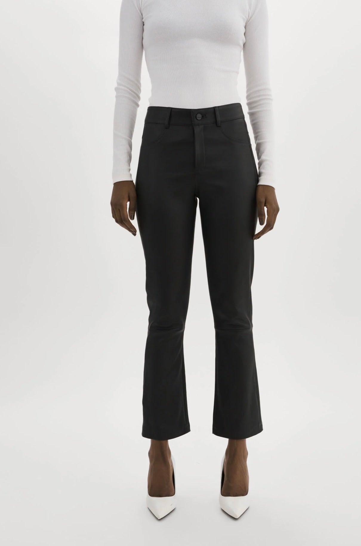 Faris Stretch Leather Pants for Women - High Waist Faux Leather Leggings with Side Pockets - Comfortable & Stylish for Night Out, Party, or Casual Wear