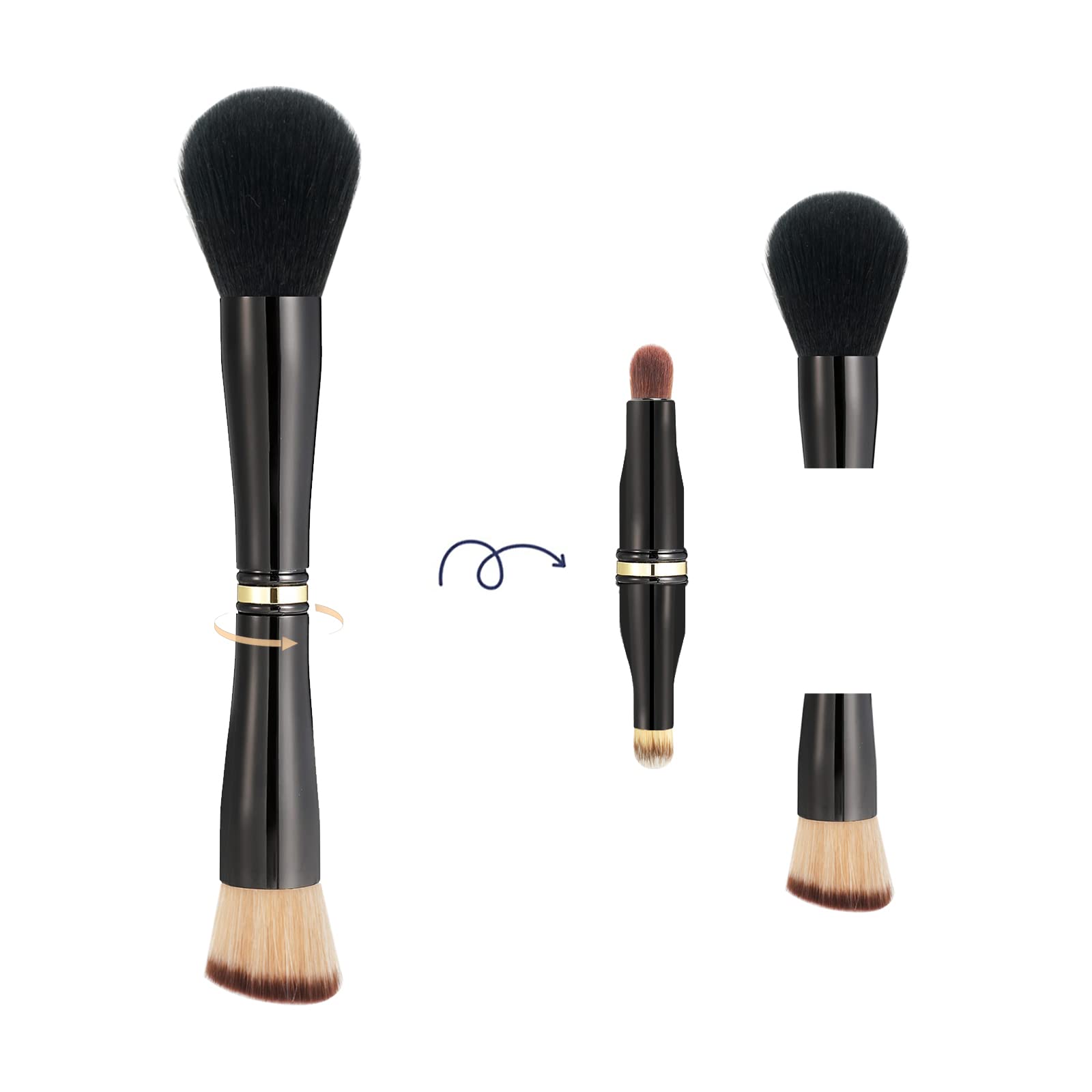 4-in-1 Double Ended Makeup Brush Set - Portable Travel & Detachable for Foundation, Powder, Concealer - Professional Cosmetic Tools for Women