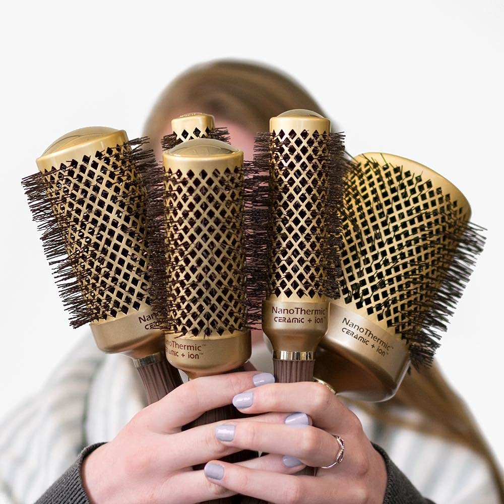 Olivia Garden NanoThermic Ceramic + Ion Round Thermal Hair Brush - Non-Electric Styling Tool for Frizz Control & Shine - Perfect for Travel, Home Use & Salon Styling