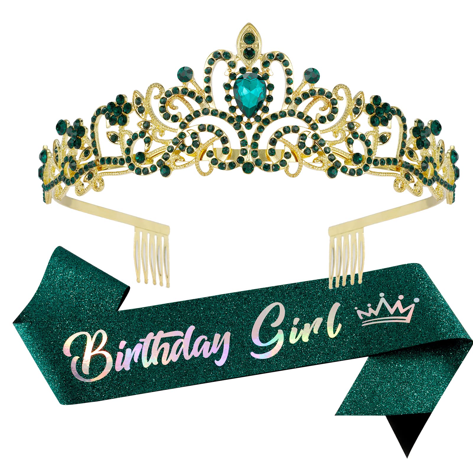 VELSCRUN Girls Birthday Tiara & Crown Set - Princess Party Decorations, Birthday Sash & Gifts for Girls (Pink, Silver) - Perfect for Birthday Parties, Princess Themes & Special Celebrations