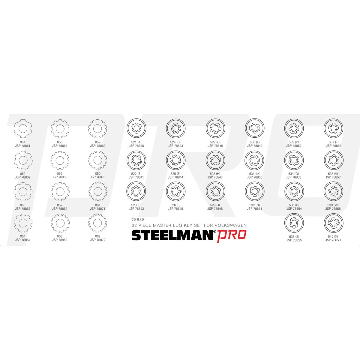 STEELMAN PRO 78838 32-Piece Volkswagen Master Wheel Lock Key Set - Compatible with VW Audi - Anti-Theft Lug Nut Removal Kit for Car Wheel Security & Maintenance