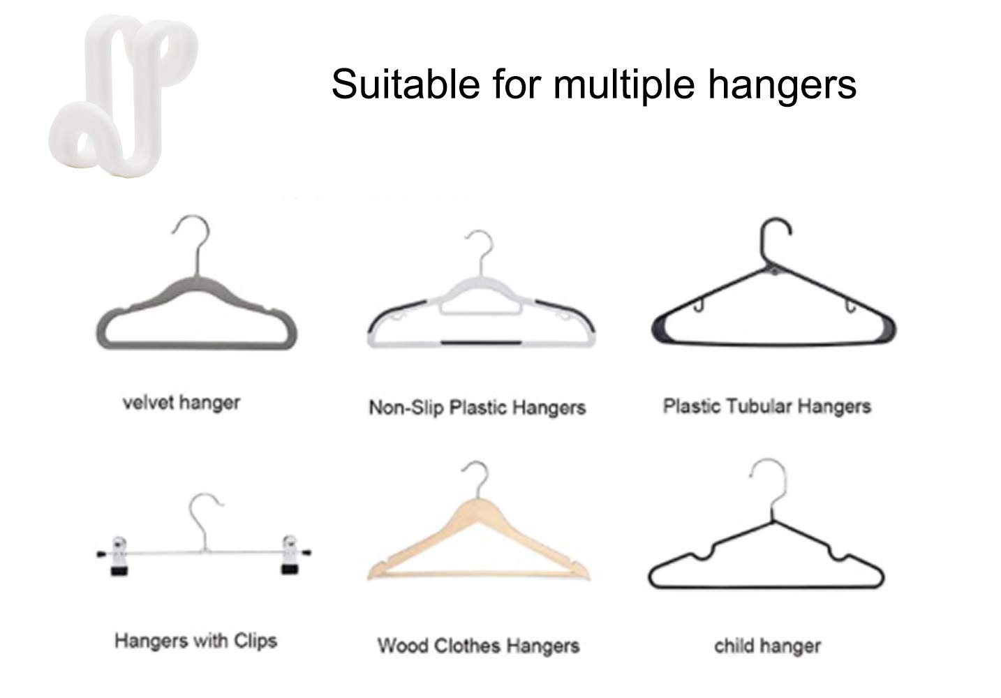 60 Pcs Clothes Hanger Connector Hooks - Mini Cascading Hanger Hooks for Velvet Huggable & Wooden Hangers - Heavy Duty Space Saving Closet Organizer (White, 60 Pack) - Perfect for Small Closets, Dorm Rooms & Apartment Storage