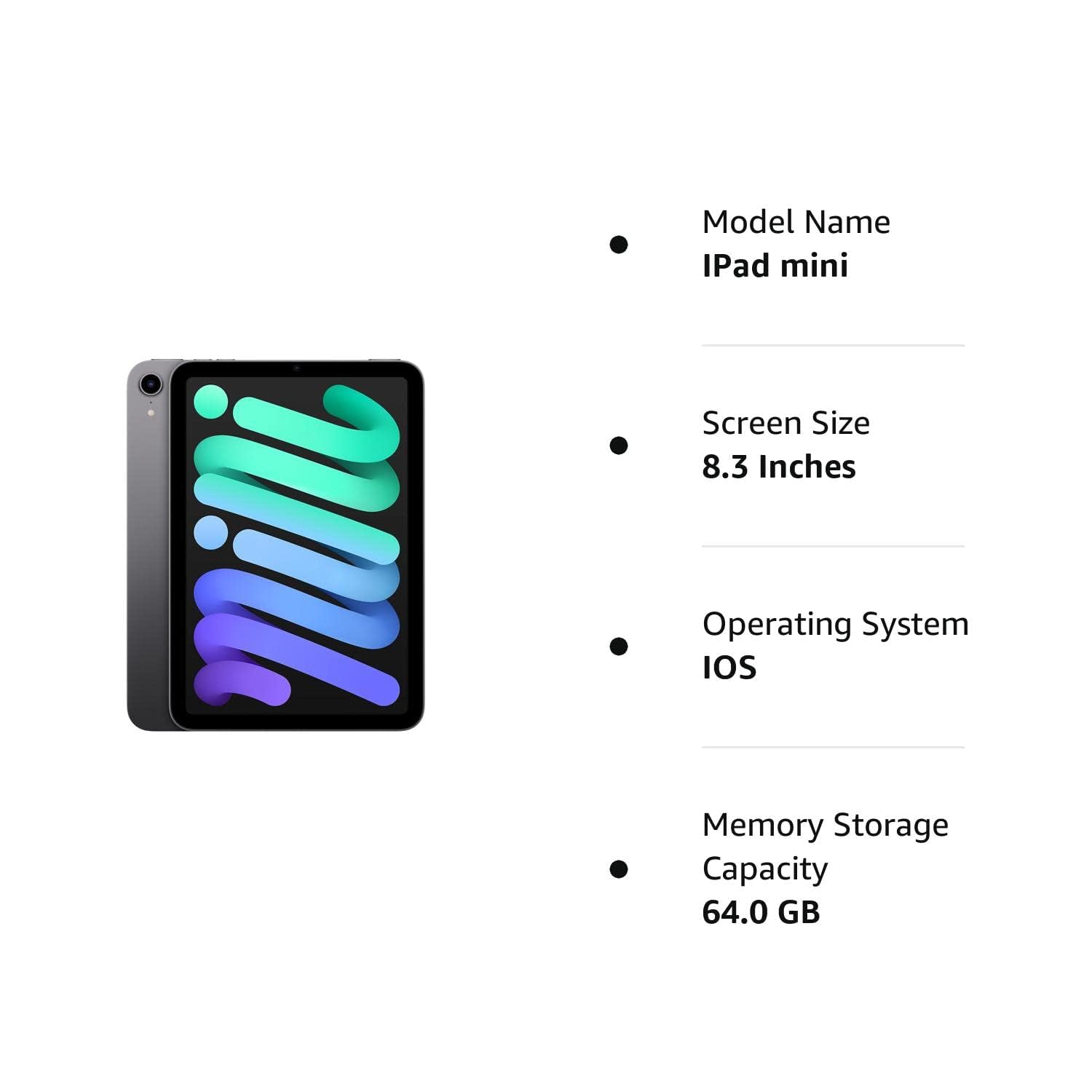 2021 Apple iPad Mini 6 (8.3 inch, Wi-Fi, 64GB) Space Gray (Renewed) - Portable Tablet for Work, Study & Entertainment | Lightweight Design for Travel & Home Use