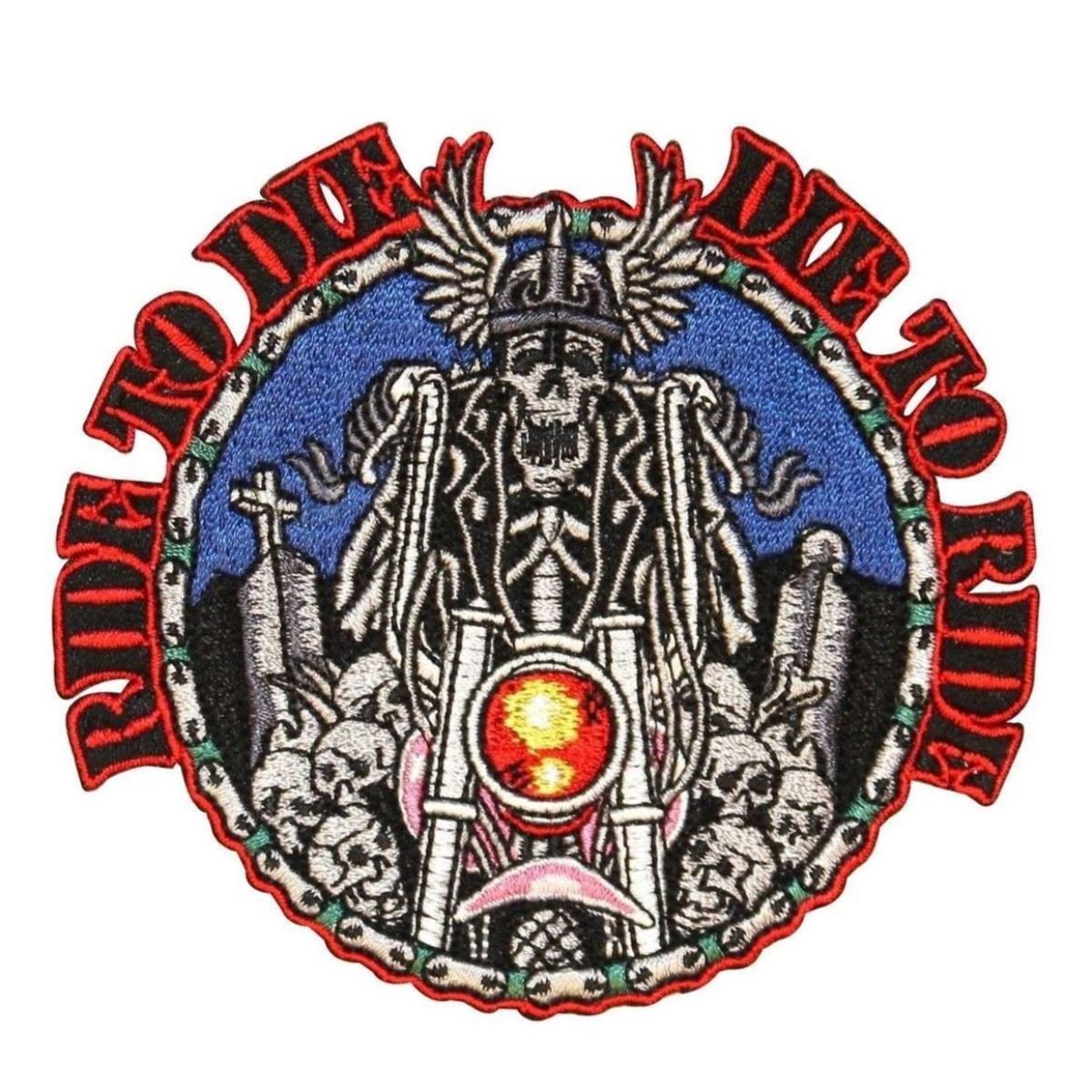 Ride To Die Biker Patch - Skeleton Motorcycle Death Embroidered Iron On Applique for Jackets, Vests & Bags - Perfect for Biker Gangs, Motorcycle Clubs & Rebel Fashion