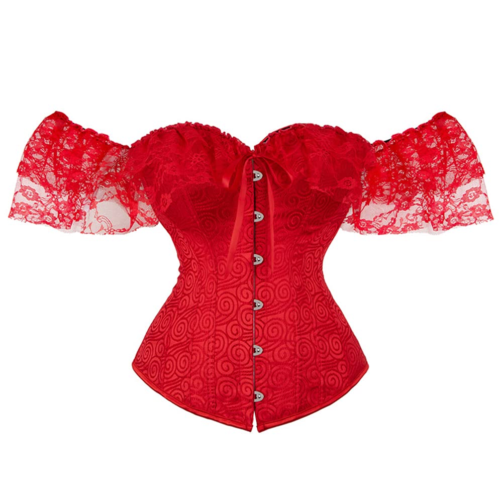 SHYMMUO Women's Lace Sleeve Corset Top - Sexy Bustier Lingerie with Lace-Up Design & Waist Training Support | Perfect for Valentine's Day, Boudoir Photoshoots & Burlesque Costumes