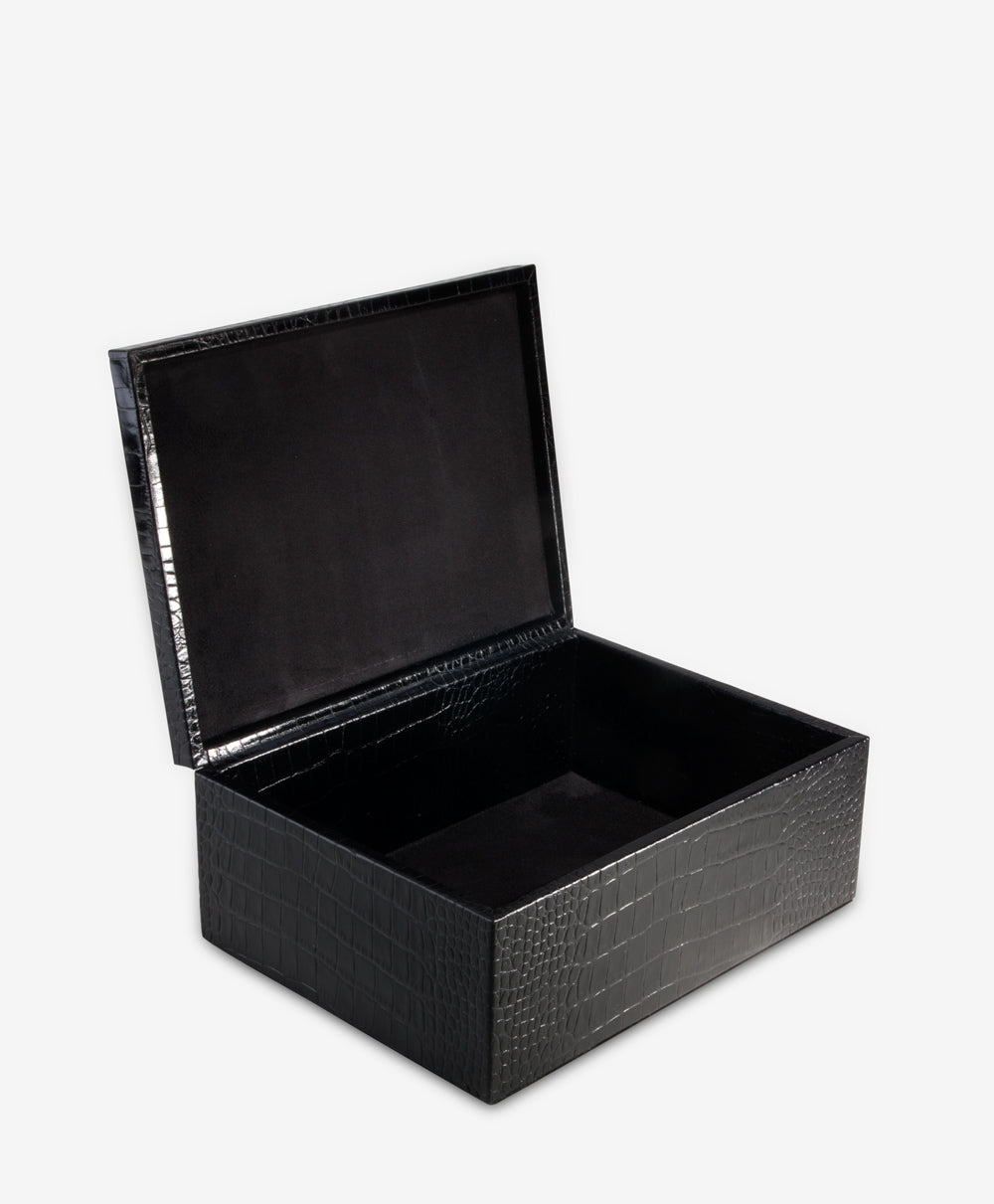 Premium Black Crocodile Embossed Leather Storage Box - Large Size for Jewelry, Cash & Keepsakes | Elegant Home Decor & Gift Box for Special Occasions