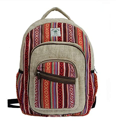 Eco-Friendly Handmade Hemp Backpack - Large Boho Laptop Bag with Multiple Pockets | 100% Natural Hemp Fabric | Perfect for Travel, Hiking & College (Tribal Stripe Design)