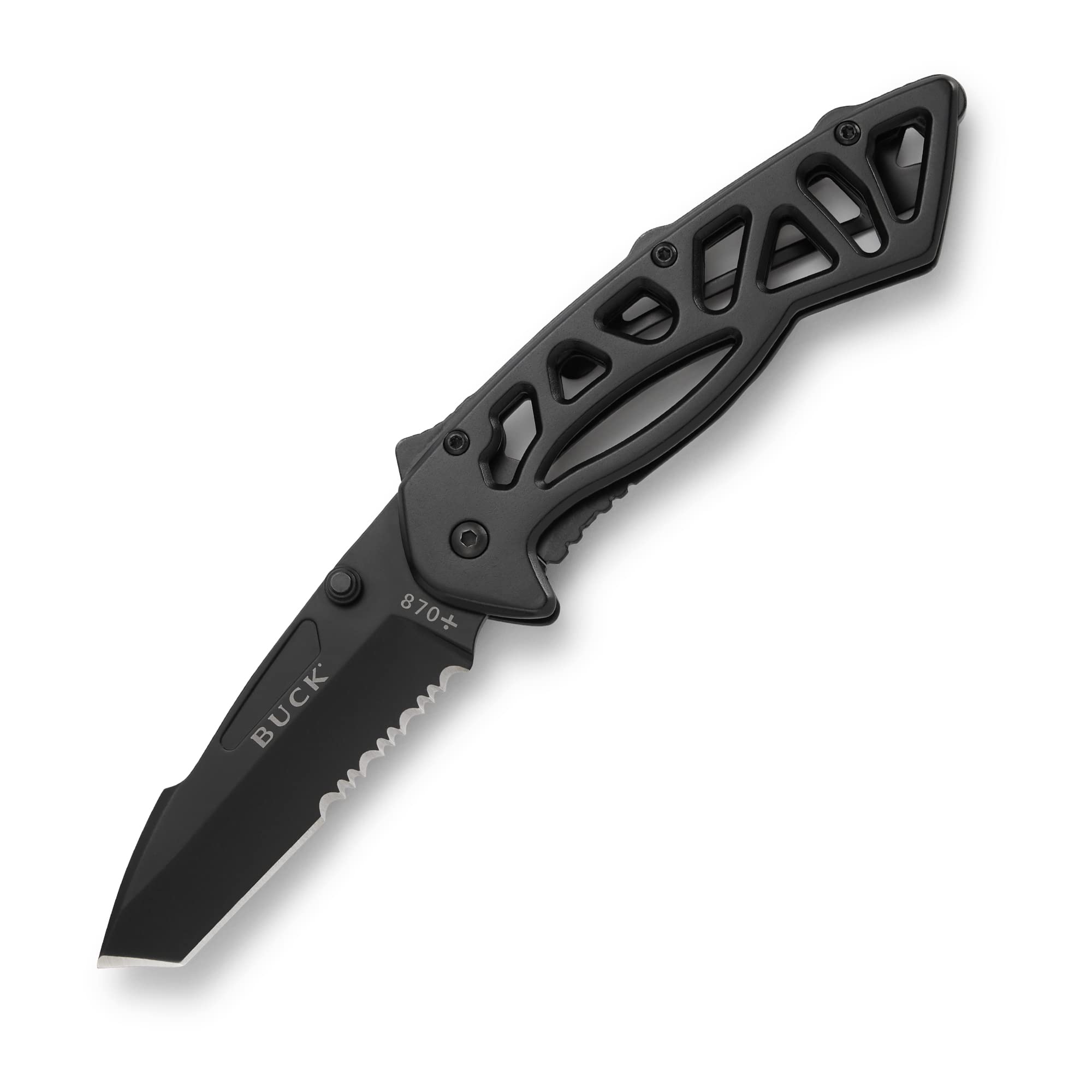 Buck Knives 0870 Bones Partially Serrated Tactical Folding Knife with Clip - EDC, Camping, Hunting & Outdoor Survival Gear