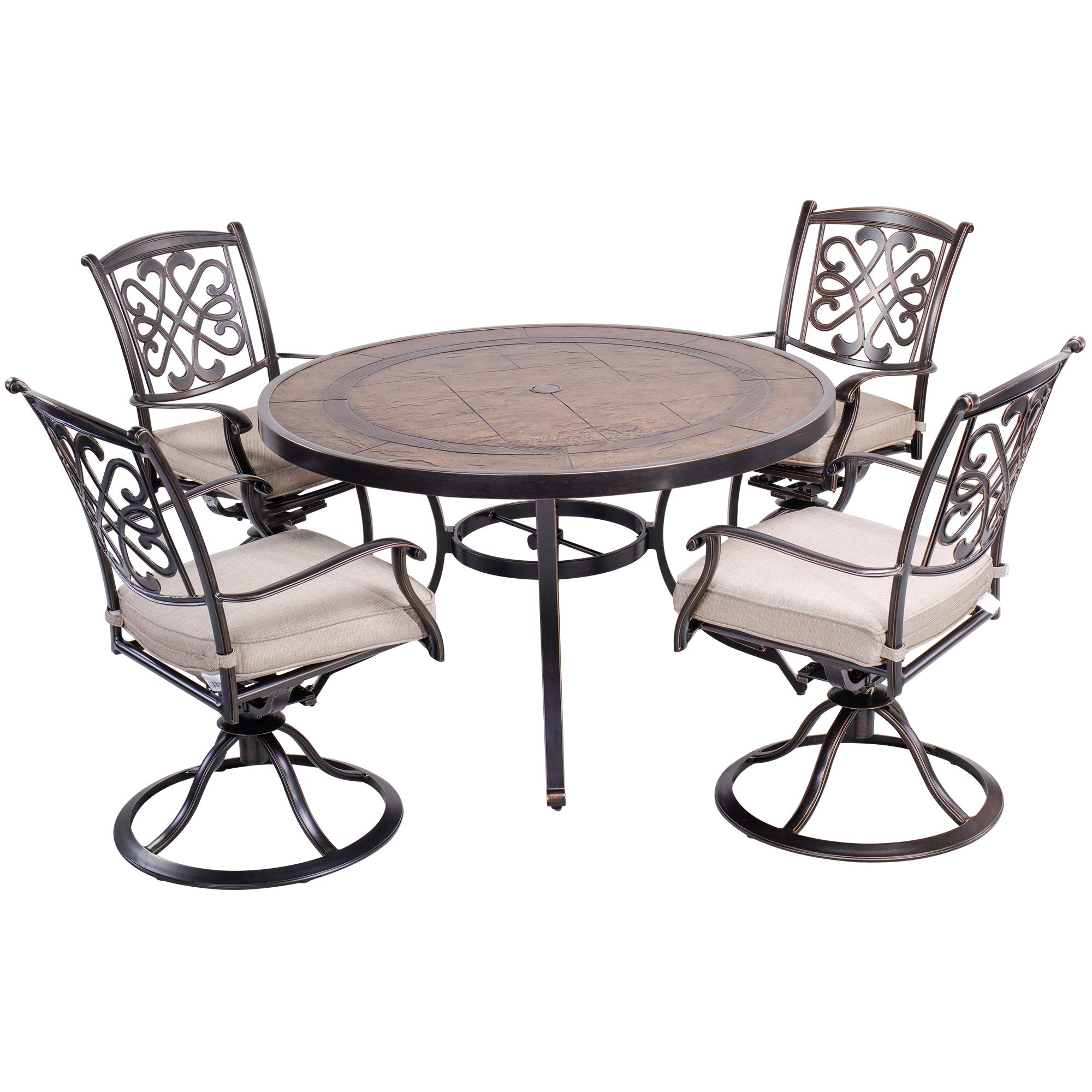 DALI Outdoor 5-Piece Dining Set - Aluminum Patio Furniture with Deep Cushioned Swivel Rocker Chairs & 48-Inch Round CraftTech Table | Perfect for Backyard, Garden, Poolside & Outdoor Entertaining