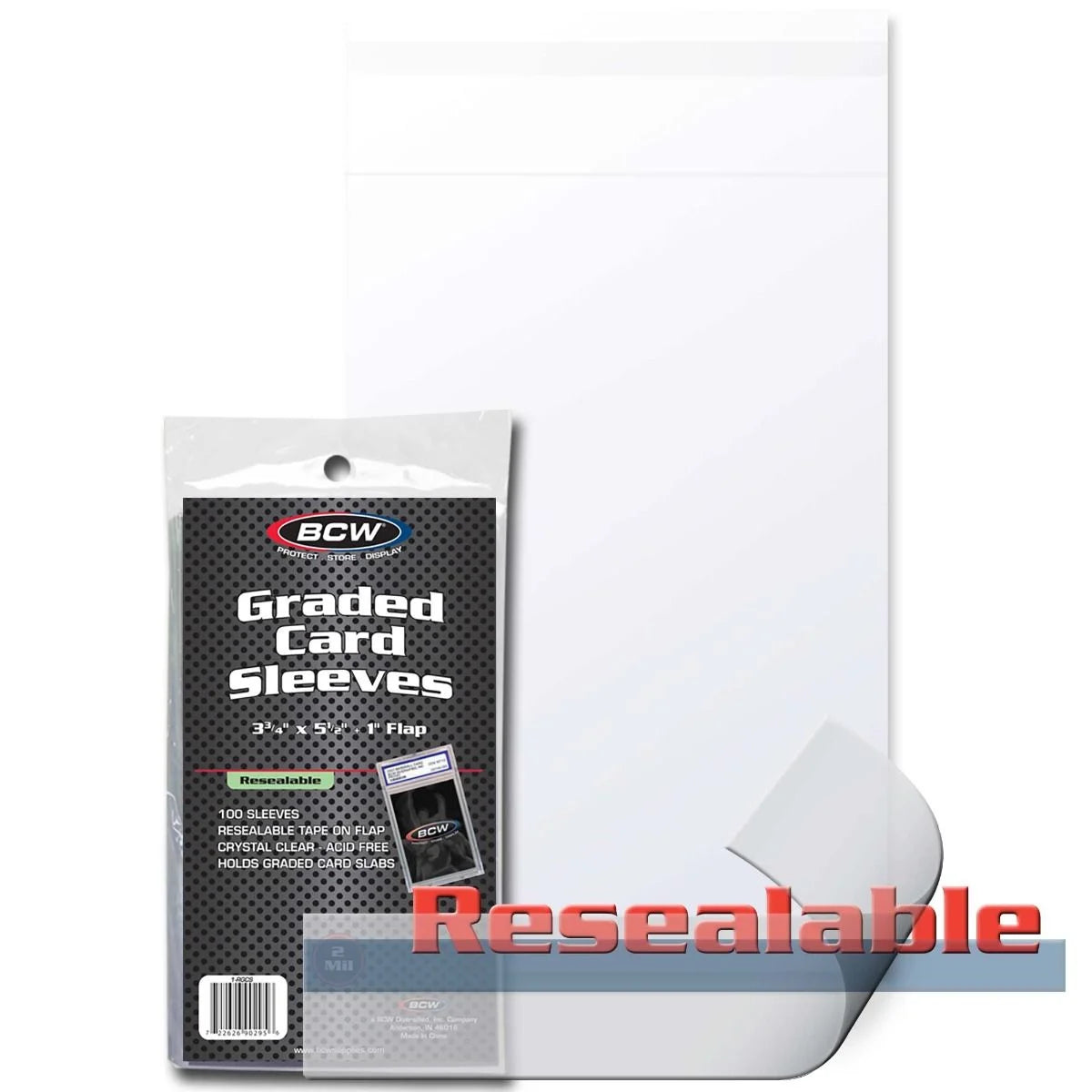 BCW Resealable Graded Card Sleeves - Acid-Free & Archival Safe Trading Card Protectors for Collectors | Perfect for Sports Cards, Pokemon, MTG & TCG Storage