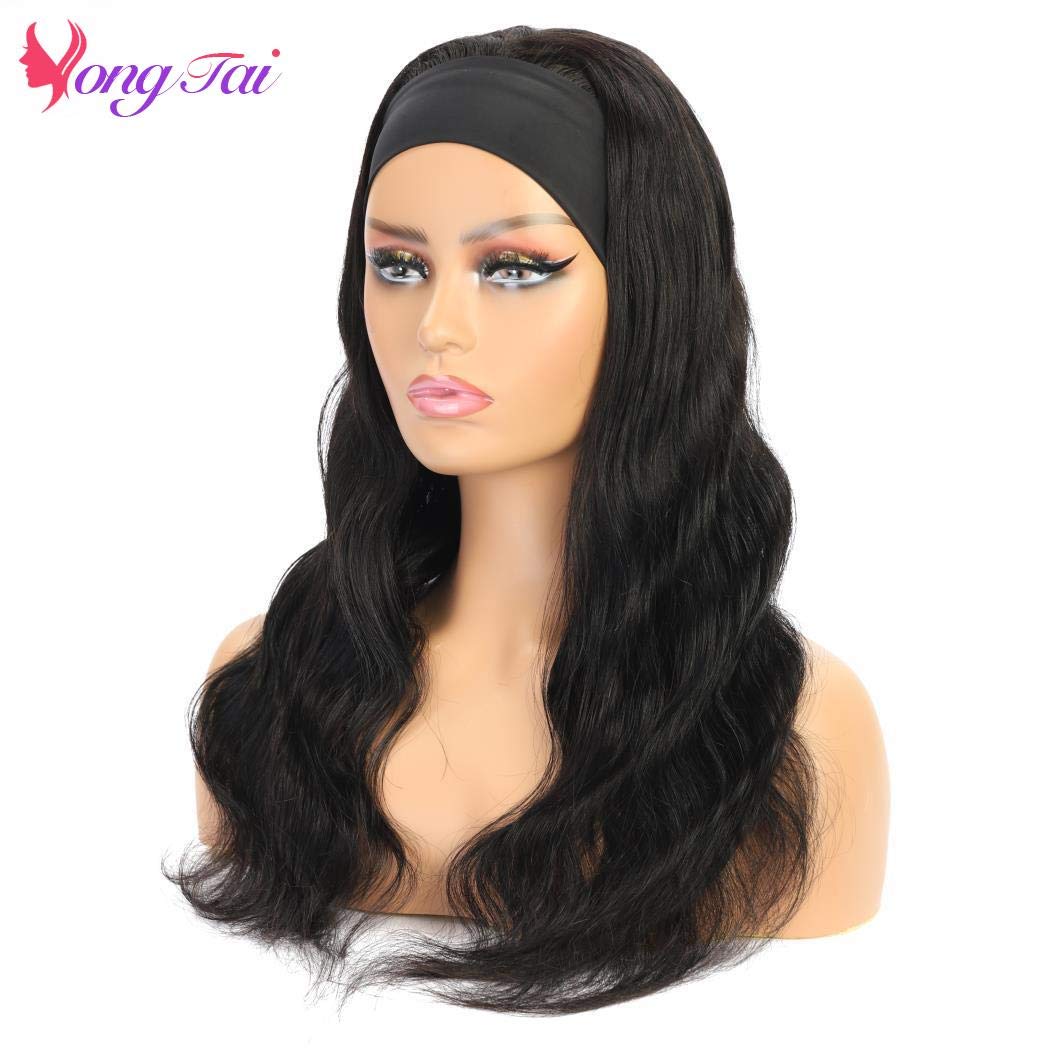 150% Density Glueless Human Hair Scarf Wig - Body Wave Headband Wig with Pre-Attached Scarf | No Lace Wear & Go Wig for Women | 22 Inch Natural Color | Perfect for Daily Wear, Parties & Protective Styling