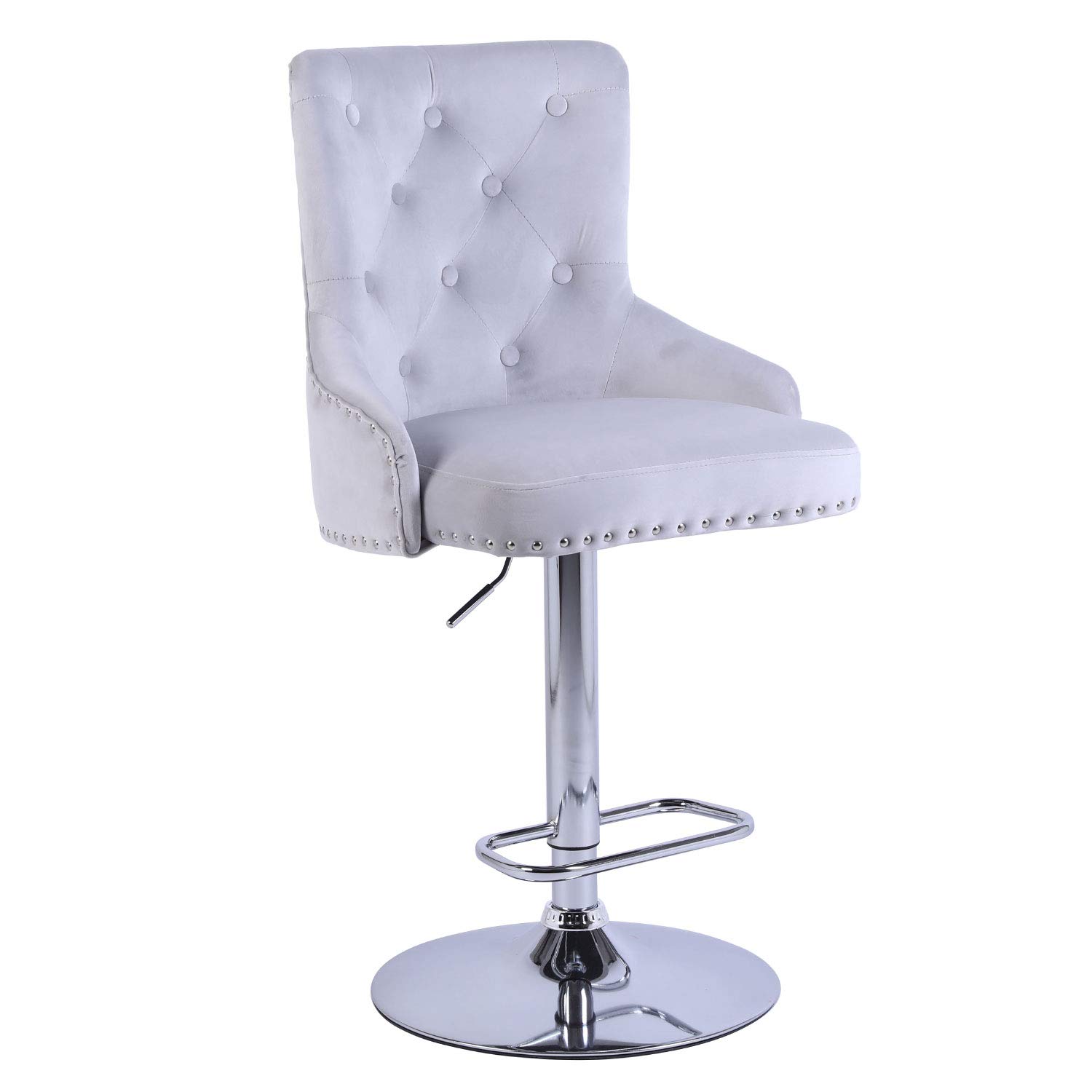 Premium Velvet Swivel Bar Stools Set of 2 - Adjustable Height Silver Grey Counter Stools with Back Support | Perfect for Kitchen Island, Breakfast Bar & Home Decor