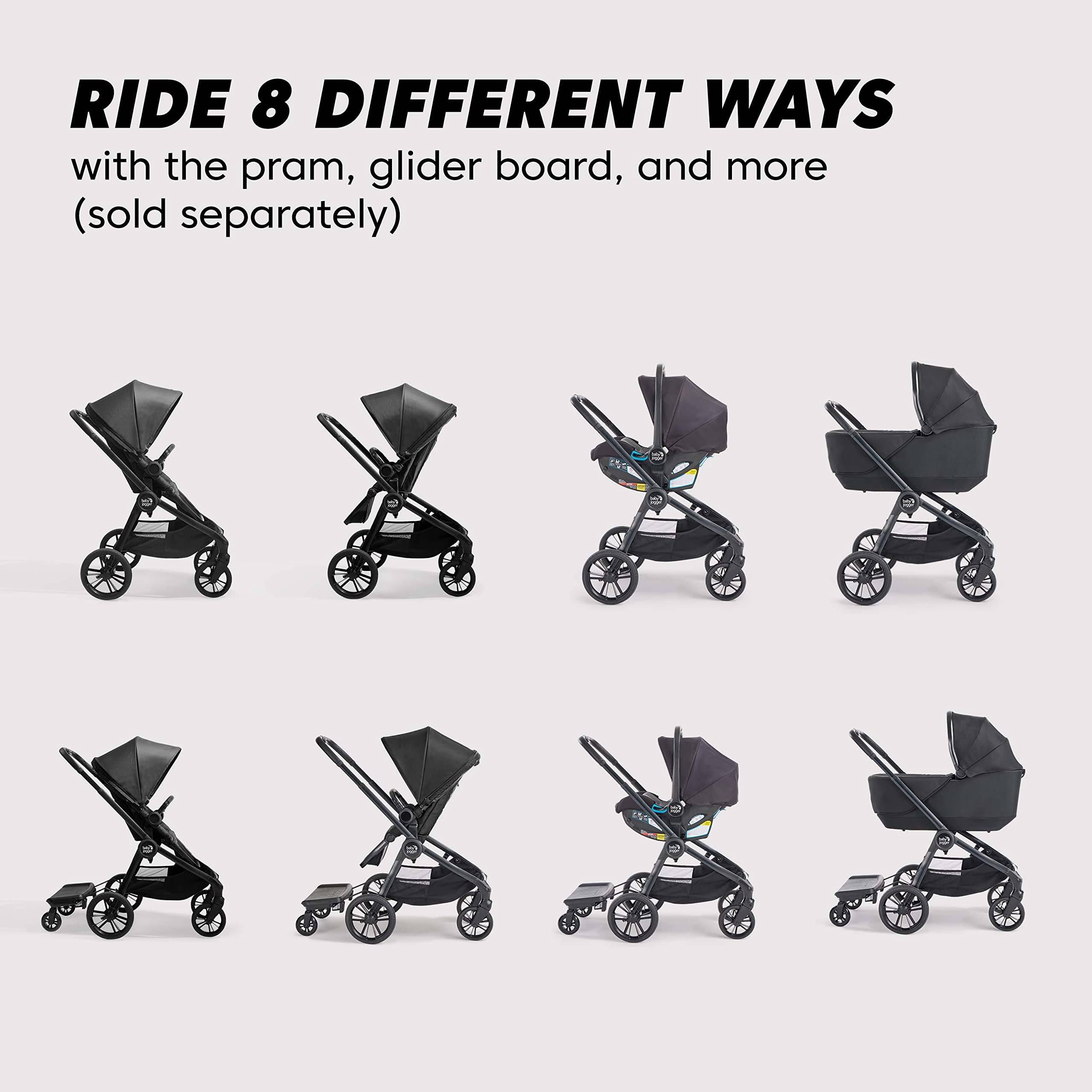 Baby Jogger City Sights Convertible Stroller - Lightweight Compact Fold Stroller for Travel & Everyday Use, Adjustable Canopy & Reclining Seat, Rich Black | Perfect for Urban Walks, Shopping & Air Travel