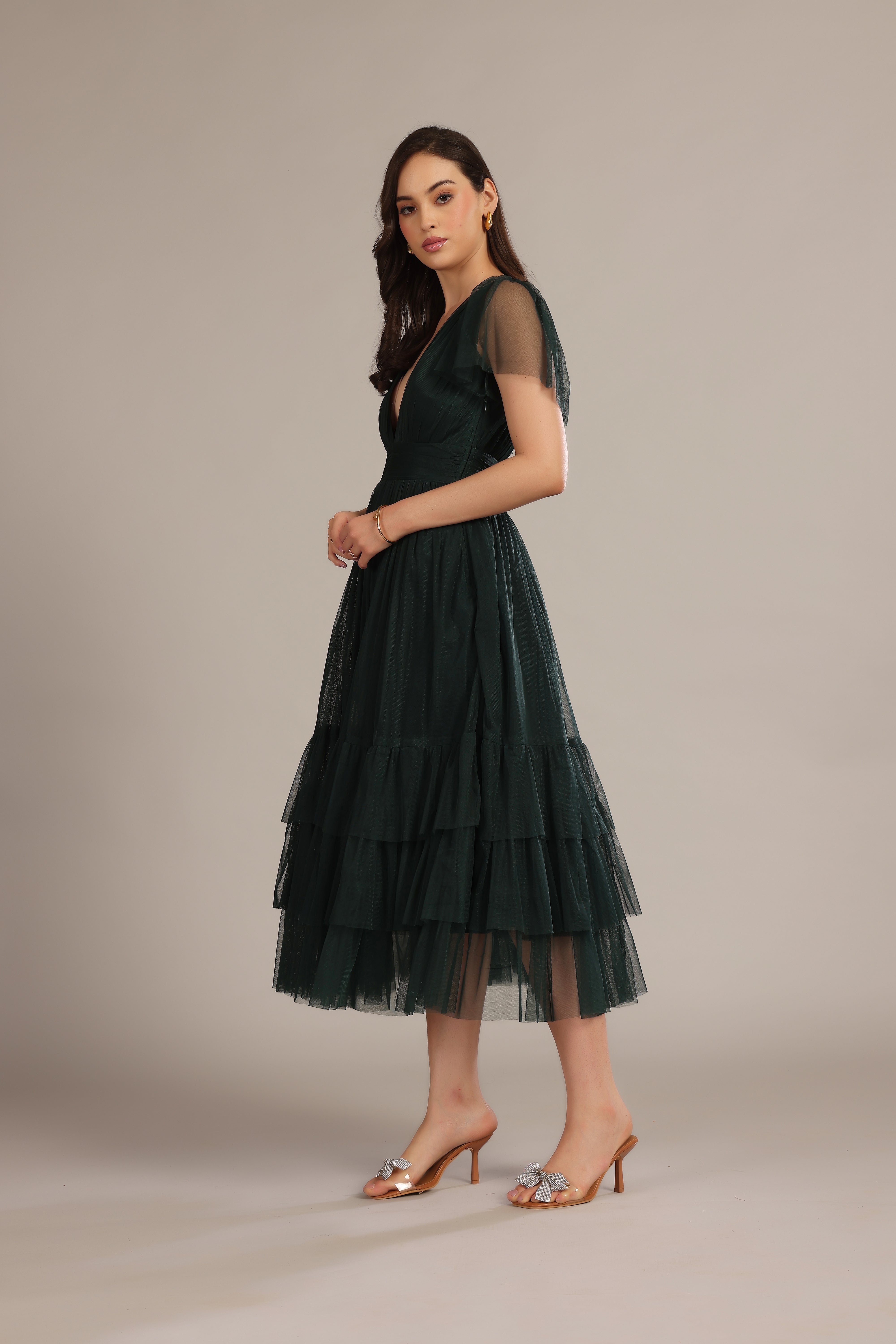 Madison Forest Green Midi Bridesmaid Dress - Elegant A-Line Formal Gown for Weddings, Prom & Special Occasions