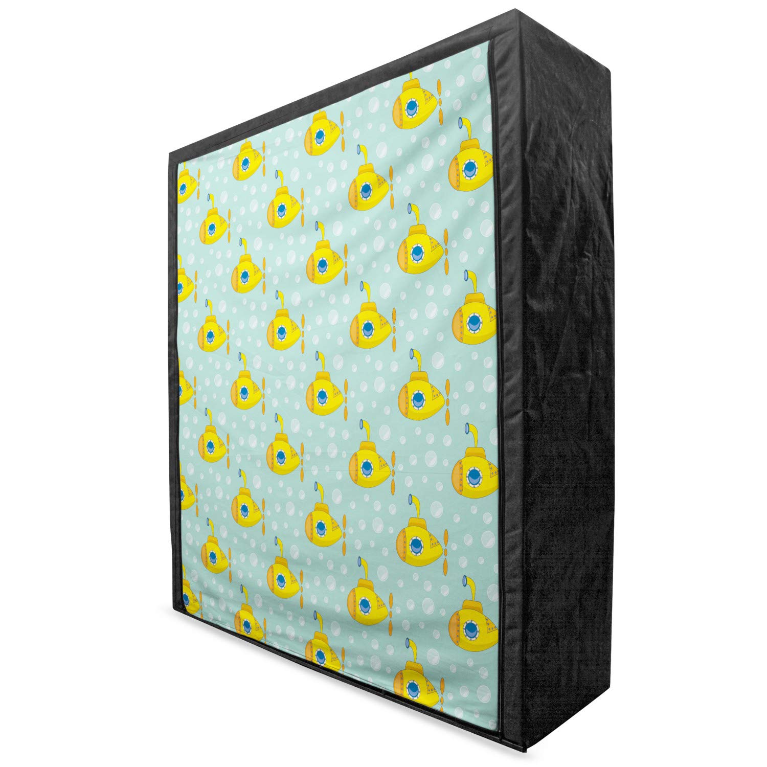 Ambesonne Yellow Submarine Portable Fabric Wardrobe - Nautical Themed Clothing Organizer with Shelves (59 Inch) | Seafoam & Earth Yellow | Perfect for Bedroom, Dorm, or Closet Storage Organization
