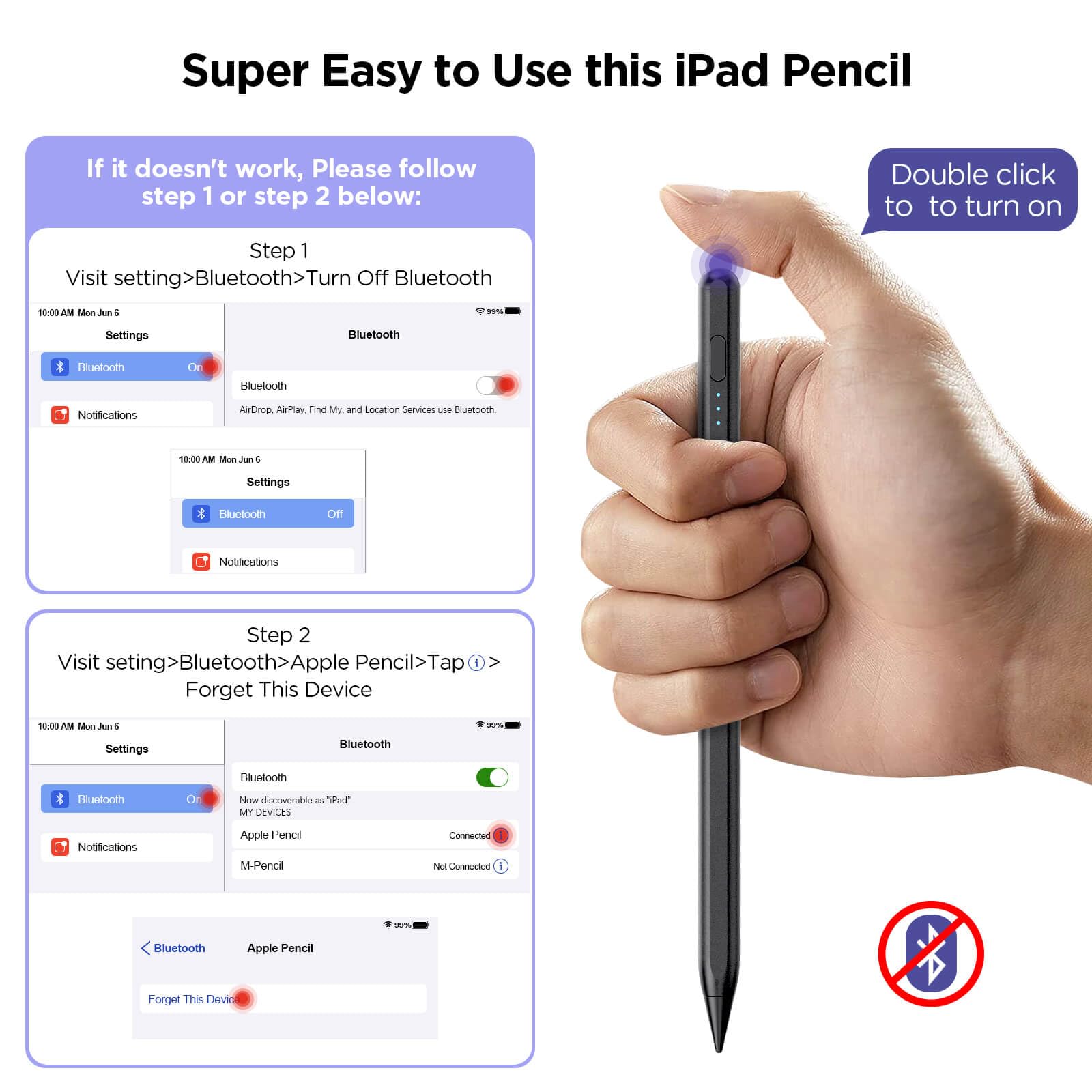 Apple Pencil Stylus for iPad 2018-2024 - Fast Charging in 15 Minutes with Palm Rejection & Tilt Sensitivity - Compatible with iPad 10/9/8/7/6, iPad Pro 12.9