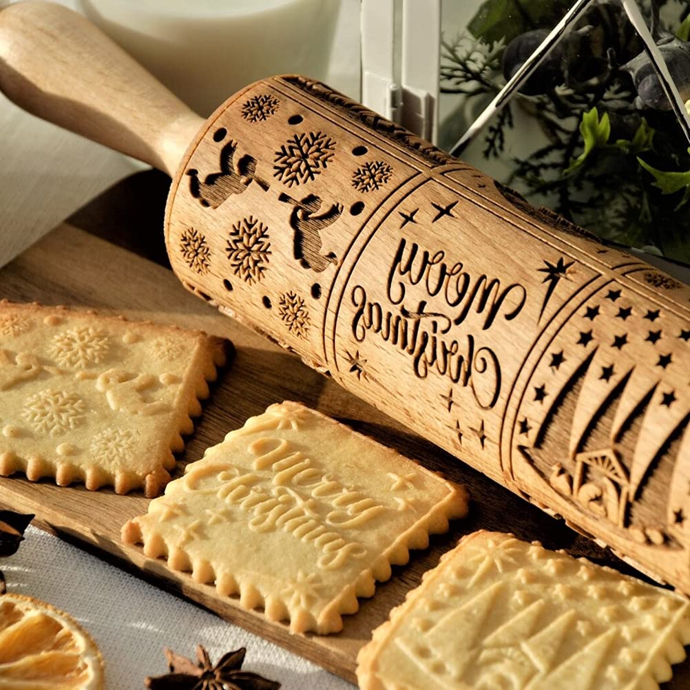 Christmas Nativity Embossing Rolling Pin - Wooden Non-Stick Cookie Dough Roller for Holiday Baking | Perfect for Christmas Cookies, Gingerbread, and Festive Pastry Making