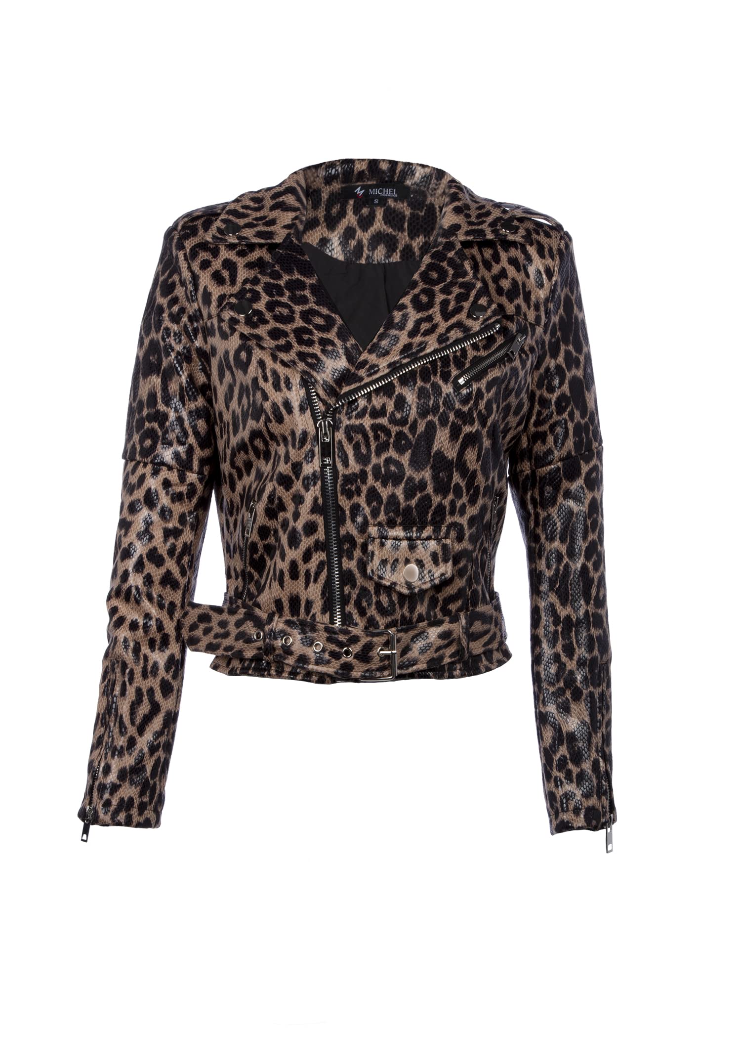 Women's Faux Leather Leopard Print Moto Jacket - Cheetah Animal Print Biker Coat for Women - Stylish Short Jacket for Motorcycle Riding, Night Out & Fall Fashion